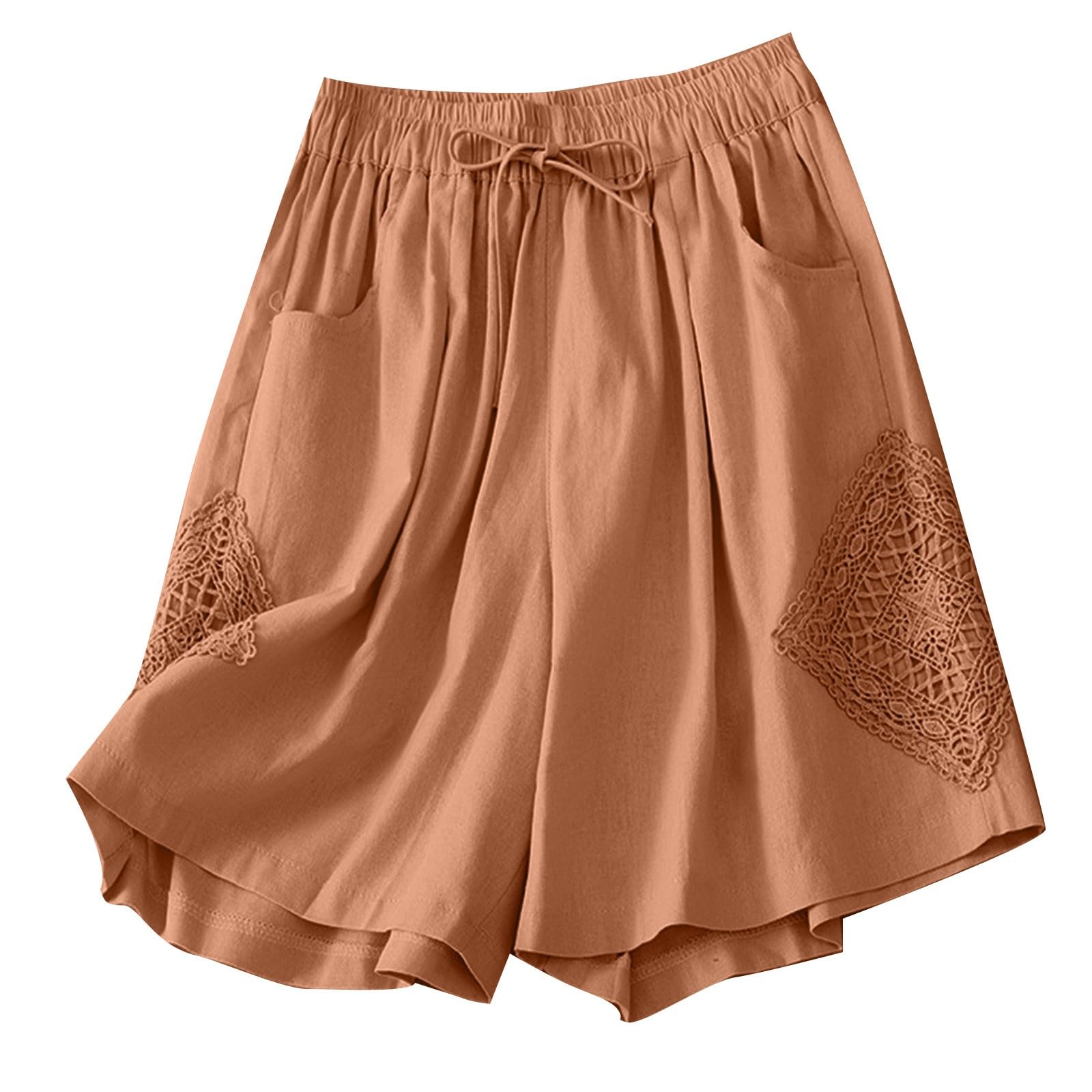 Women's Cotton Linen Shorts with Pockets - Summer Casual Lounge Wear for Home & Travel
