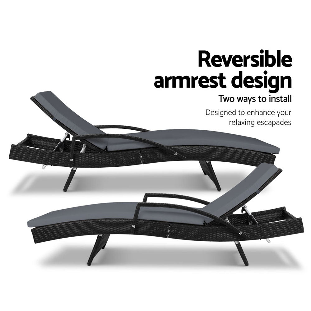 Premium Bianca Outdoor Sun Lounger Chair with Comfortable Cushion - Waterproof & UV Resistant - Perfect for Poolside, Patio, Beach, and Backyard Relaxation - Black