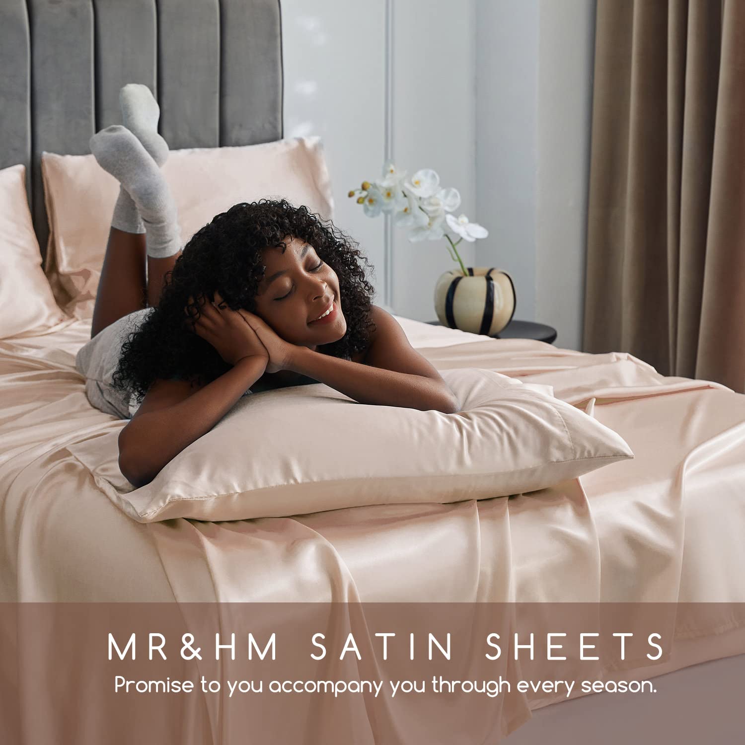 Luxury Satin Bed Sheets Set - King Size 6 Piece Silky Soft Bedding with 15
