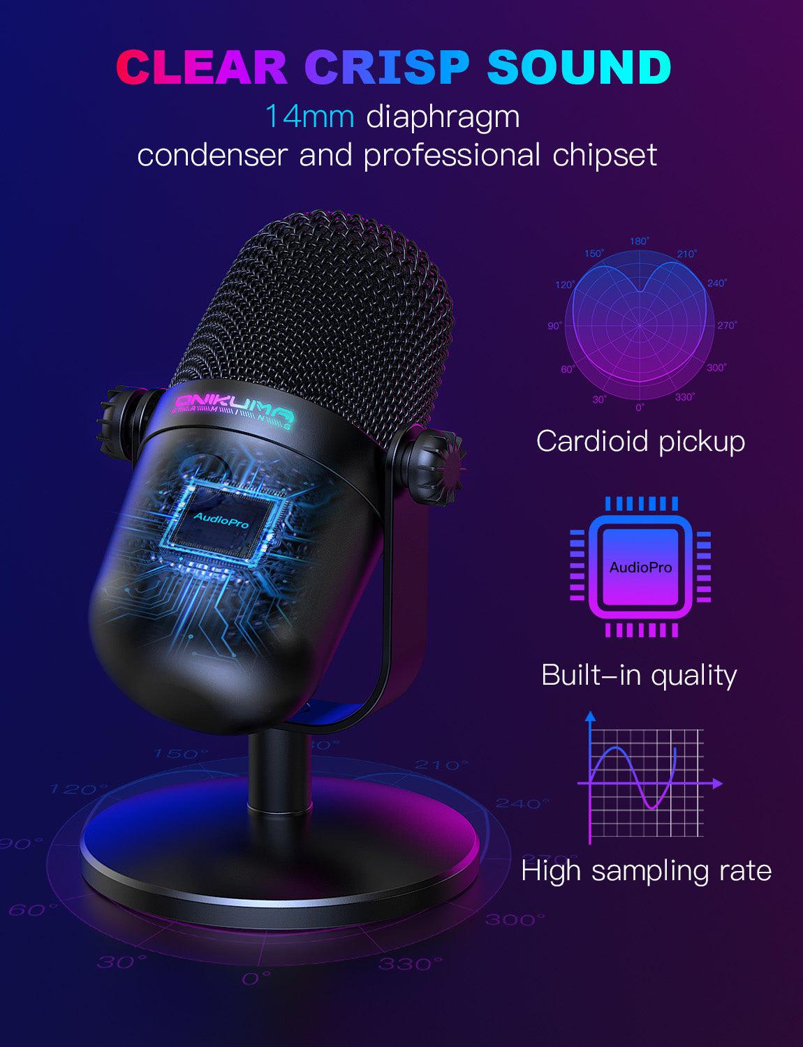 ONIKUMA M830 USB Condenser Gaming Microphone with Noise Cancellation - Mini USB Mic for PC, PS4, Streaming & Podcasting - Perfect for Gamers, YouTubers & Voice Chat