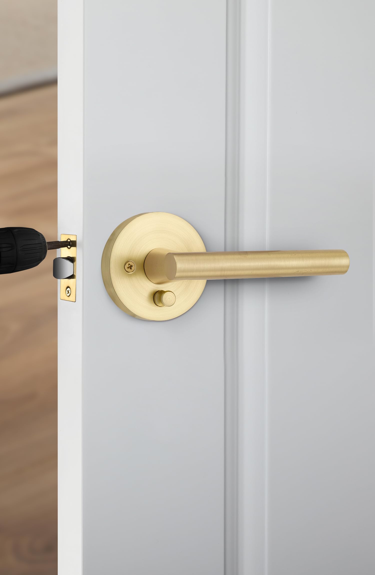 Premium Brushed Gold Interior Door Handles - Heavy Duty Privacy Lever Set for Bedroom & Bathroom Doors | Modern Hardware for Home Decor & Room Upgrades