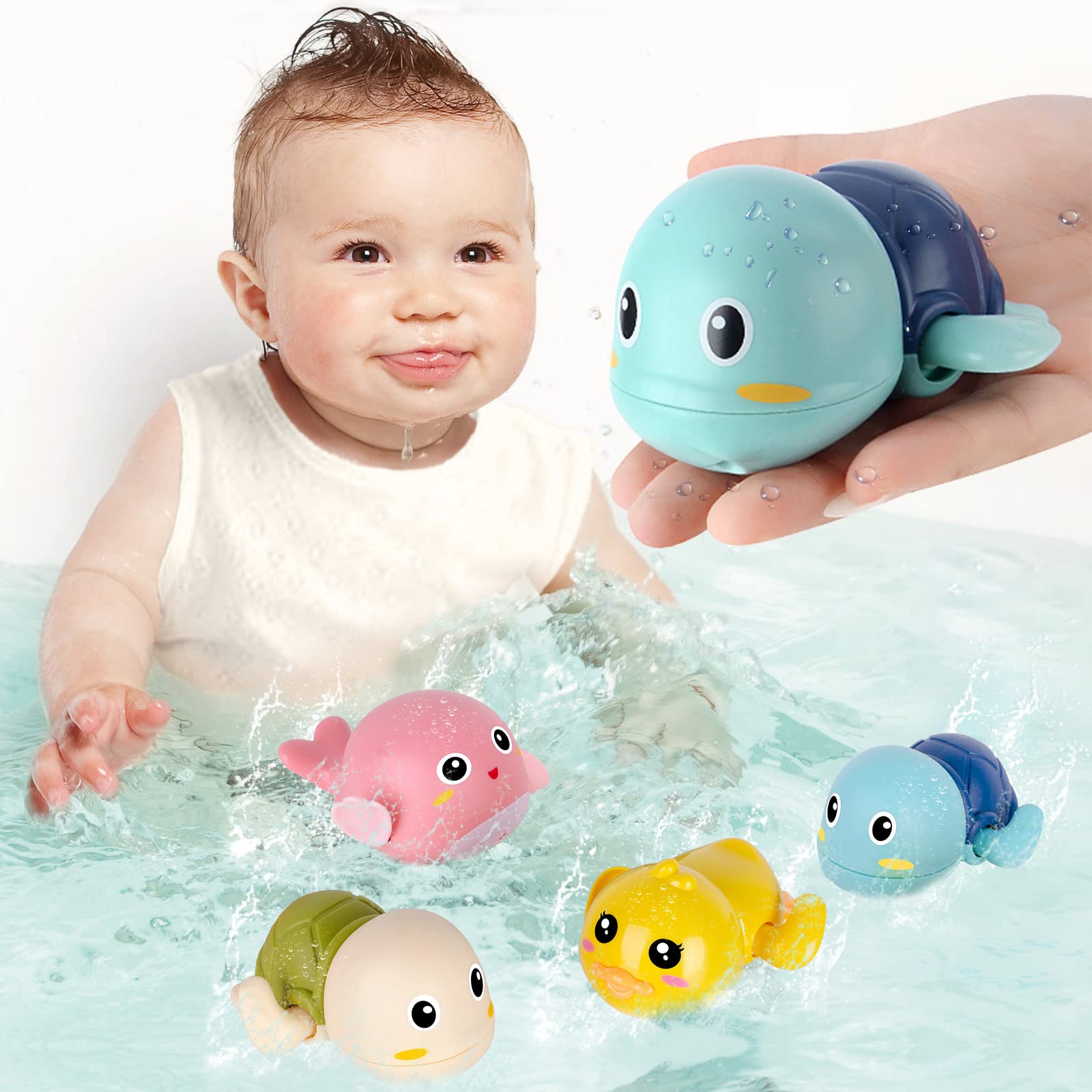 4 Pack Baby Bath Toys for Toddlers 1-6 Years - Floating Wind-up Swimming Pool Toys Set for Bathtub, Shower & Beach Play - Perfect Water Play Gift for Boys & Girls Ages 1-6 - Fun Bath Time & Outdoor Water Games for Infants & Kids