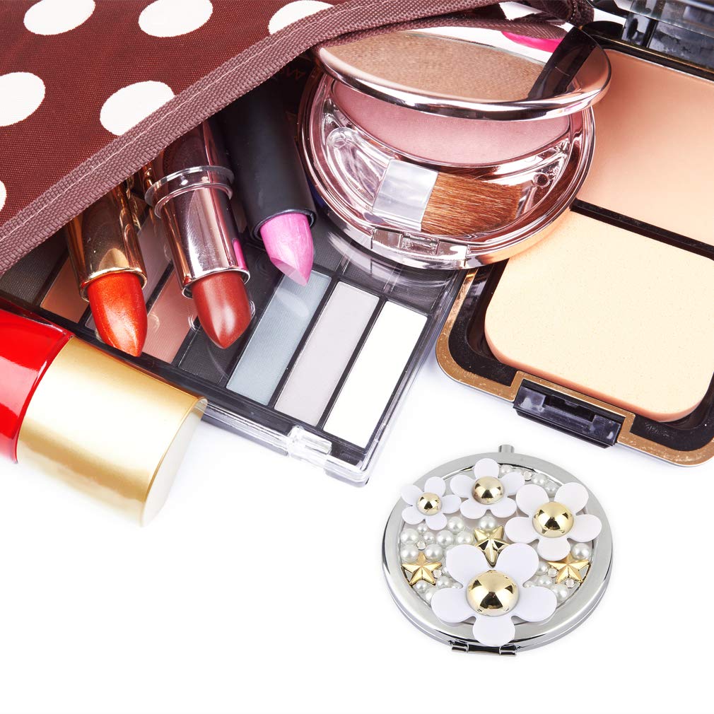 La Vogue Daisy Pattern Women's Portable Makeup Compact Mirror - Elegant Purse Handbag Mirror for Touch-ups On-the-Go, Perfect for Travel, Parties & Everyday Use