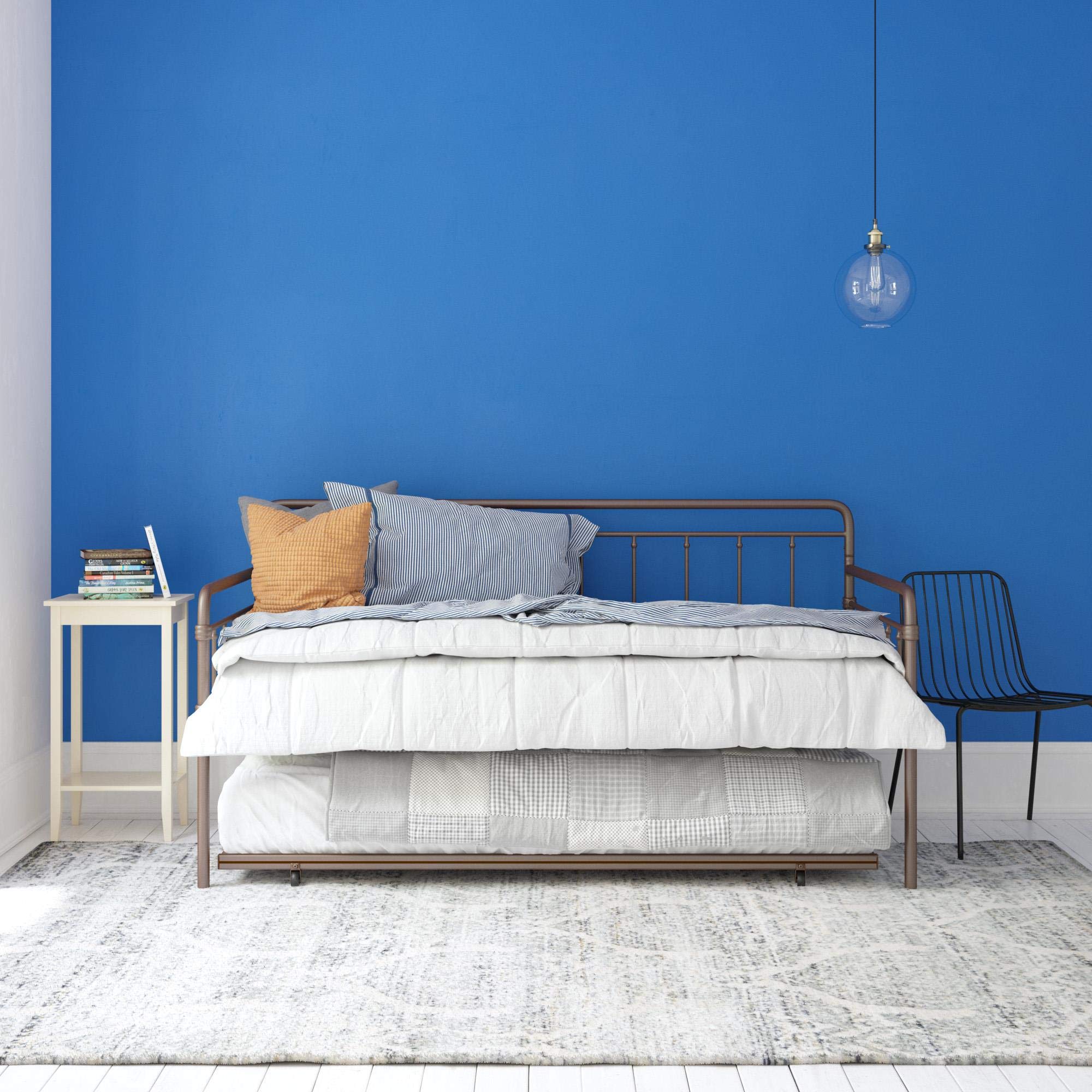 DHP Winston Metal Trundle Twin Size Sofa Bed Frame - Bronze Daybed for Small Spaces | Convertible Sleeper Sofa for Guest Room, Dorm & Apartment