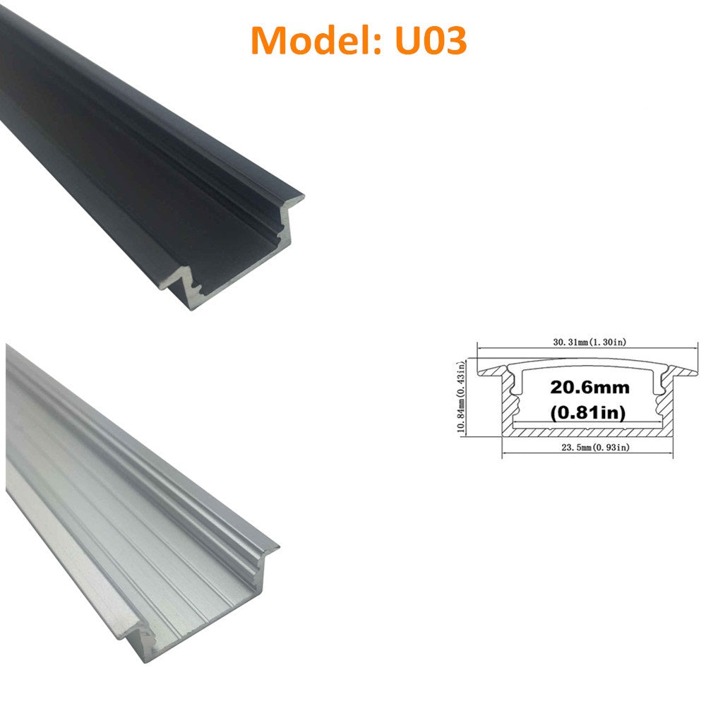 Aluminum Housing for U Shape & V Shape LED Profiles - Compatible with U01-U06, V01-V03 - Perfect for Home, Office, and Commercial Lighting Projects