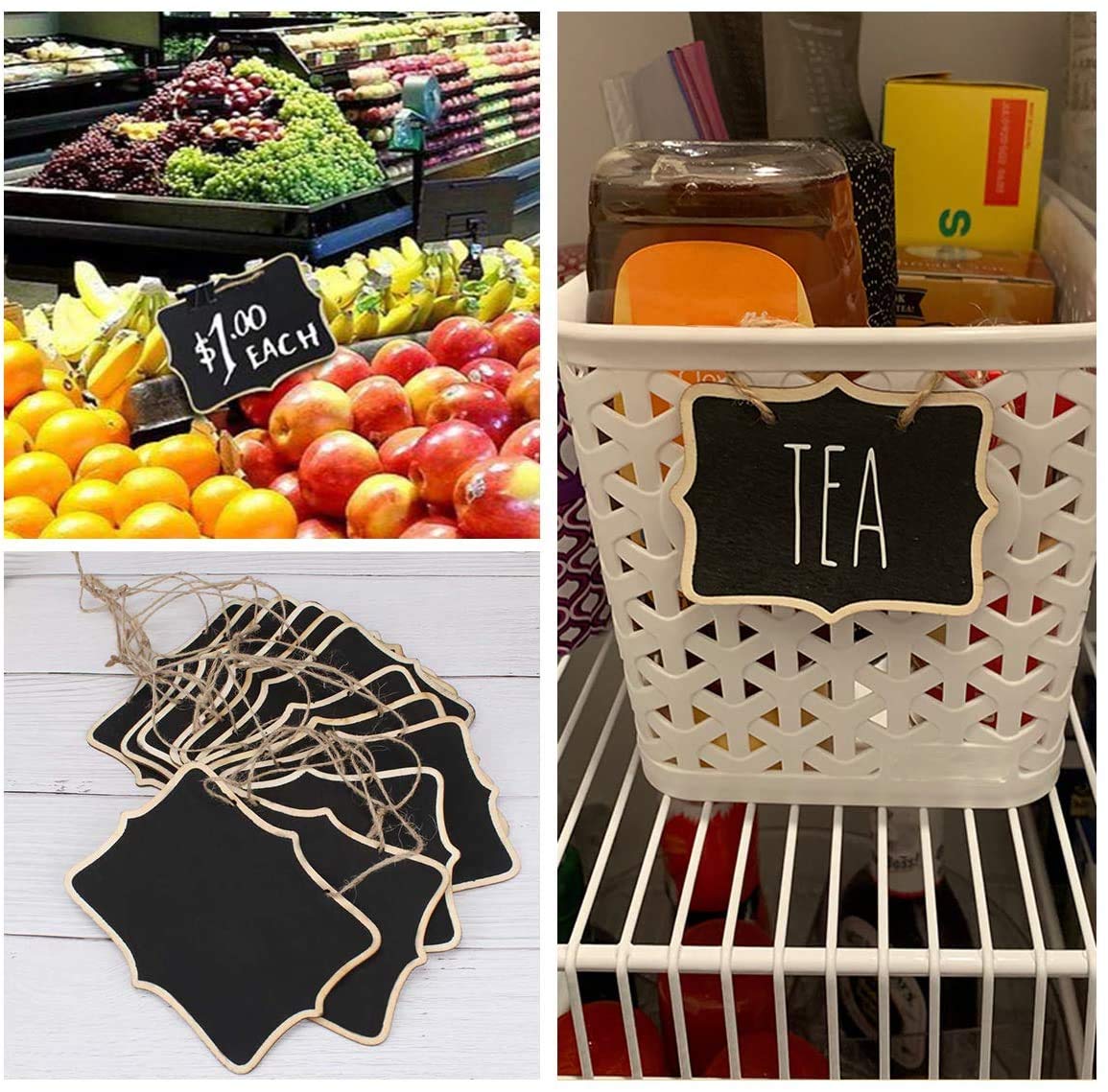 10 Pack Mini Chalkboard with Wooden Frame - Double Sided Hanging Blackboard Set Includes Chalk & Eraser - Perfect for Table Numbers, Home Decor, Party Favors, Restaurants, and DIY Craft Projects