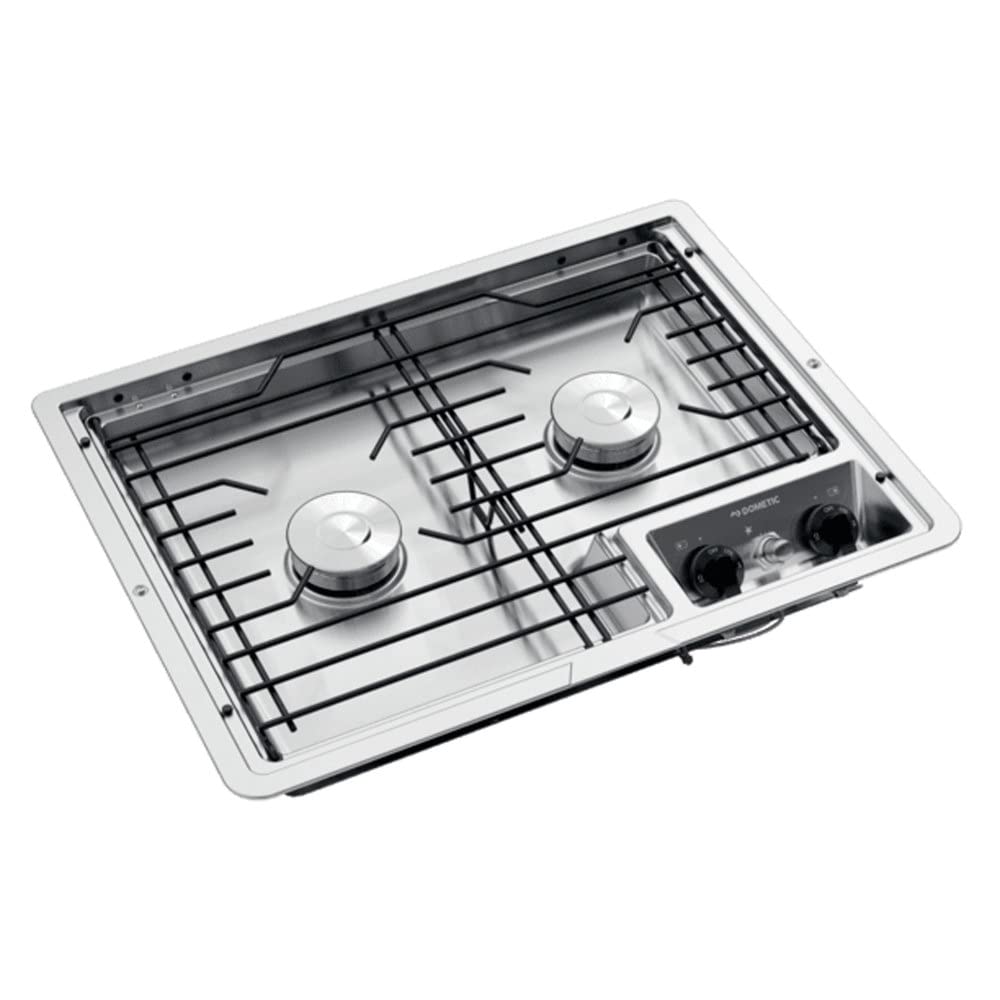 Dometic 12V Two Burner Drop-In Cooktop with Cast Iron/Flat Wire Grate - Top Mount RV Stove for Campers & Outdoor Kitchens | Perfect for RV Cooking, Camping Trips & Off-Grid Living