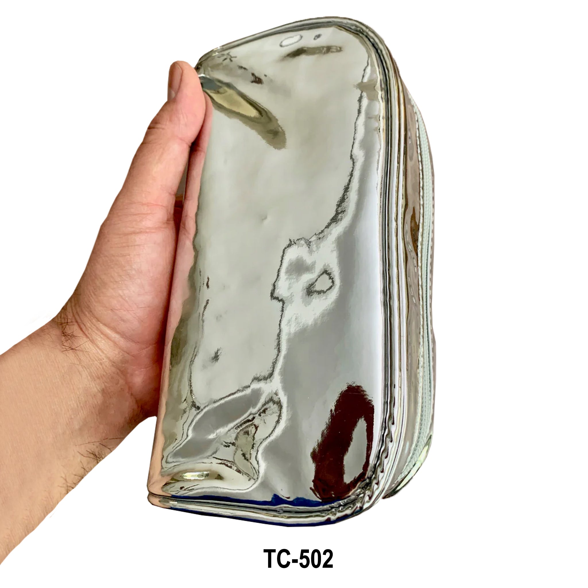 **Metal Silver Travel Makeup Bag - Waterproof Cosmetic Organizer & Toiletry Pouch for Women - Perfect for Airplane, Gym, and Vacation Essentials**