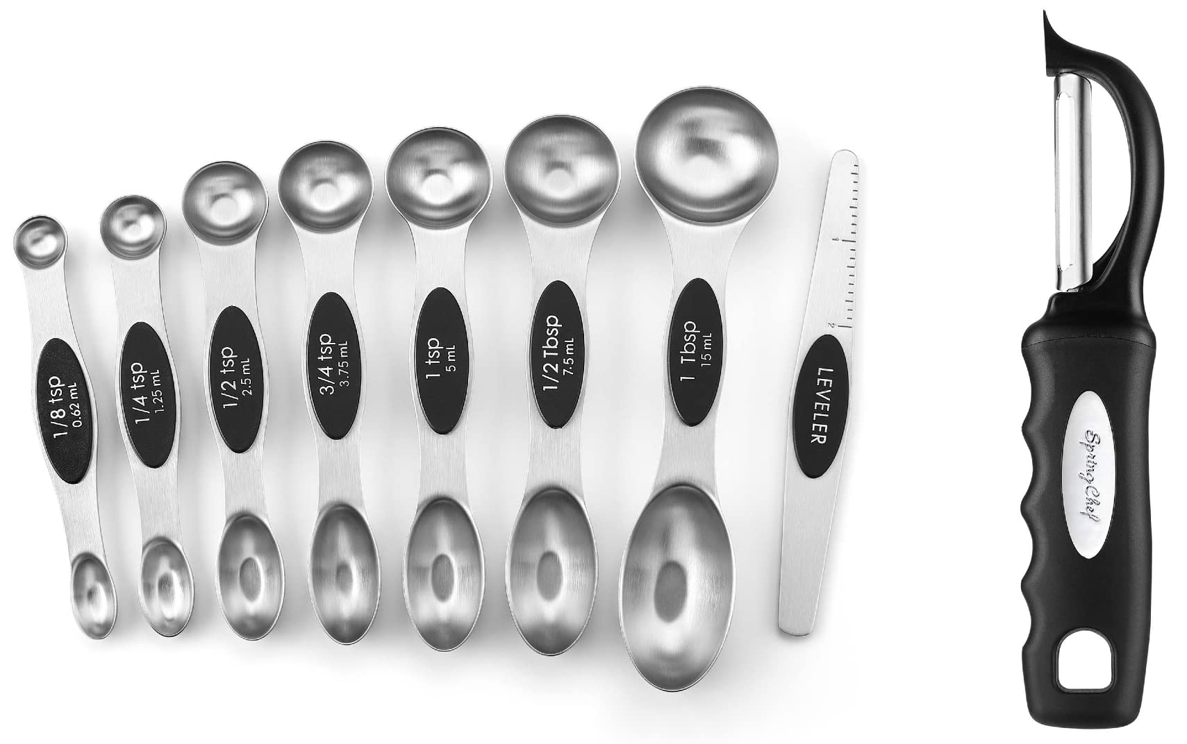 Premium Swivel Peeler & Magnetic Measuring Spoons Set - Ergonomic Kitchen Tools for Peeling Fruits & Precise Cooking Measurements - Ideal for Home Chefs & Baking Enthusiasts