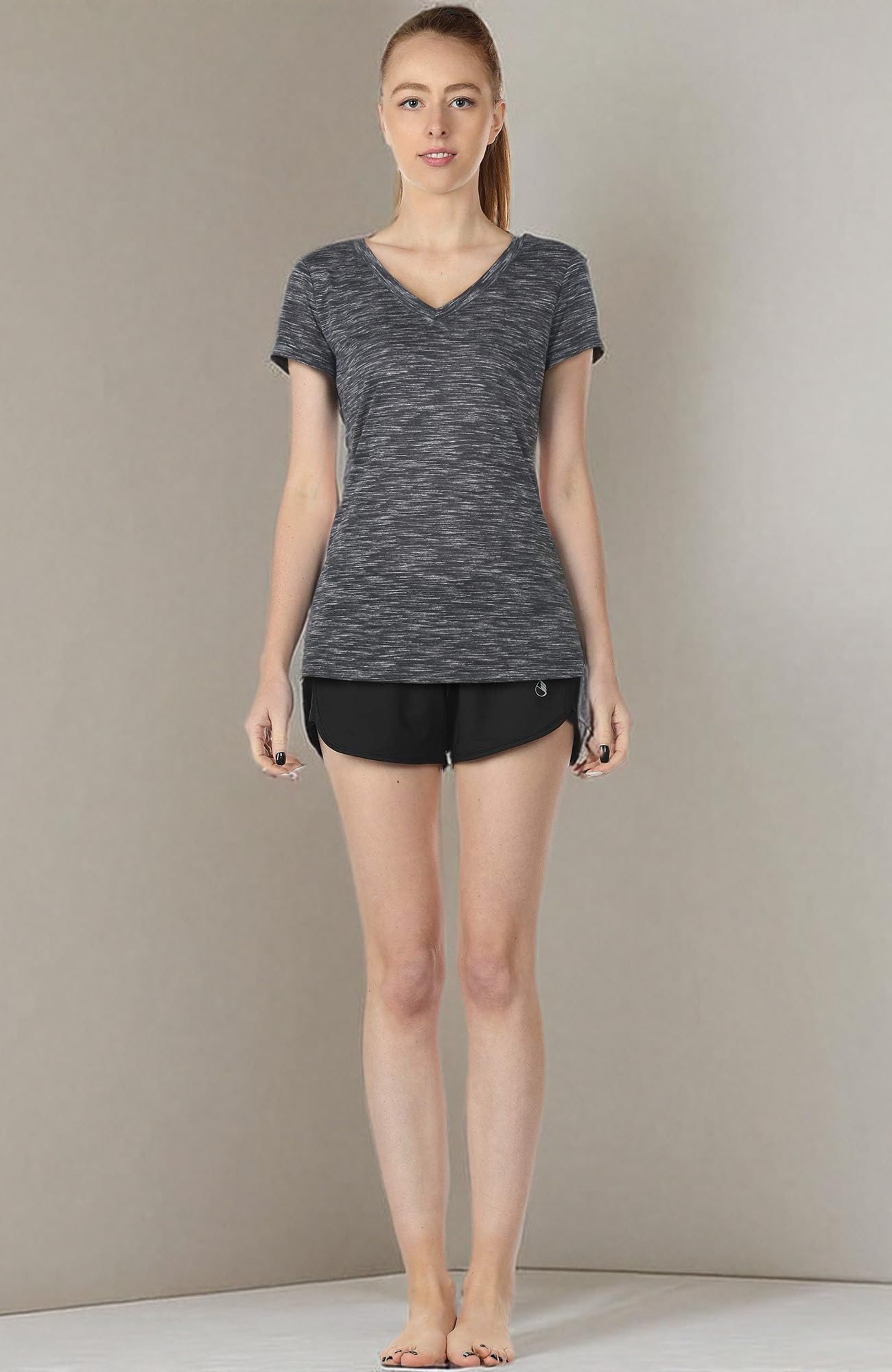 Icyzone Women's Workout Shirts - Breathable Yoga Tops, Activewear Gym Shirts & Running Fitness V-Neck Tees for Yoga, Gym & Outdoor Activities
