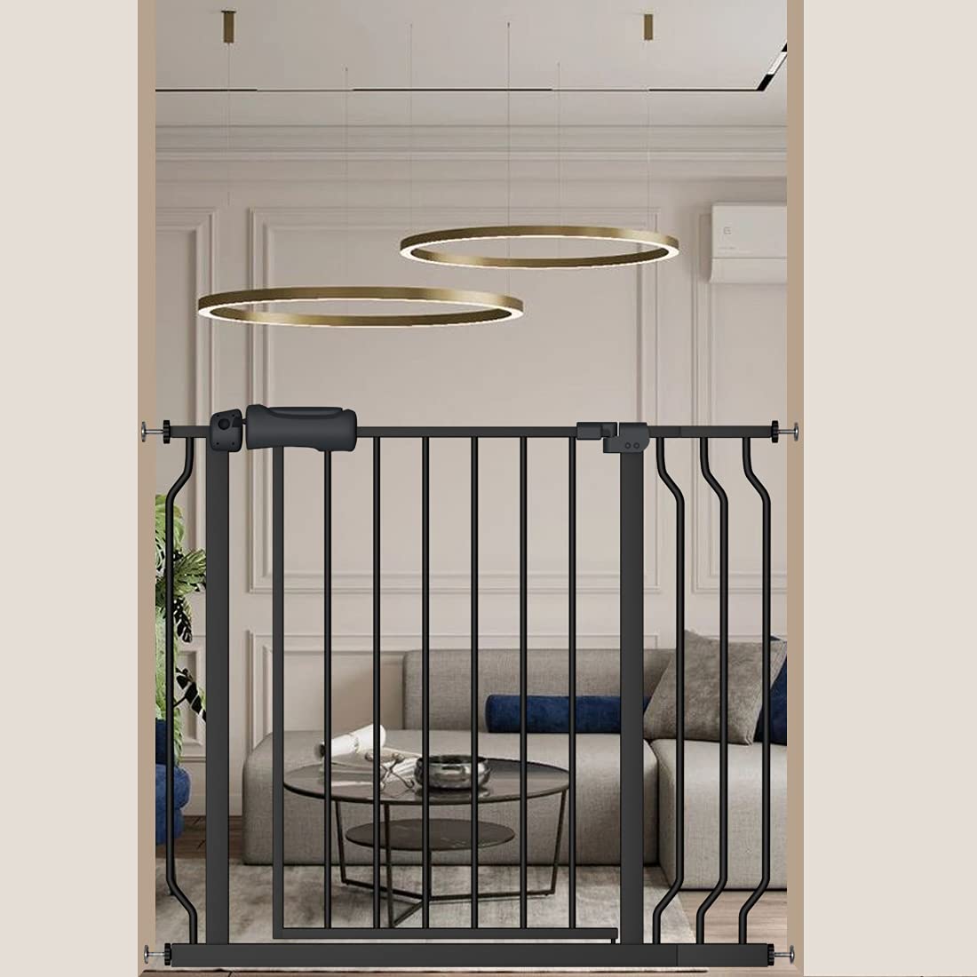 Fairy Baby Walk Through Black Baby Gate 38.5-43.5 Inch Wide - Pressure Mounted Safety Gate with Door, No Drill Installation, Tension Metal Gate for Dogs & Toddlers - Perfect for Stairs, Hallways & Doorways
