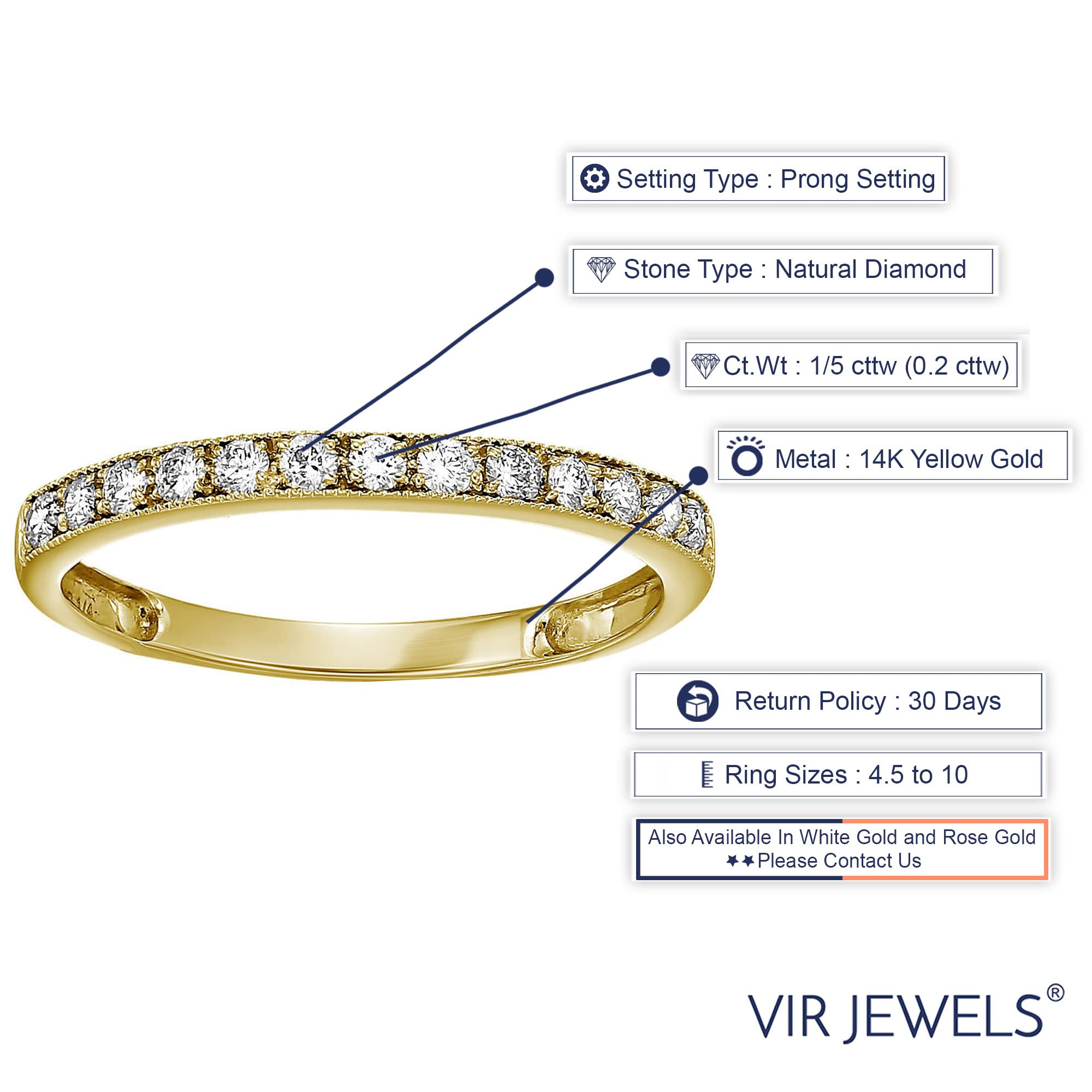1/5 cttw to 1 cttw Diamond Wedding Band for Women - 14K Gold Milgrain Engagement Ring with Prong Setting, Size 4.5-10 | Perfect for Bridal Jewelry, Anniversary Gifts & Special Occasions