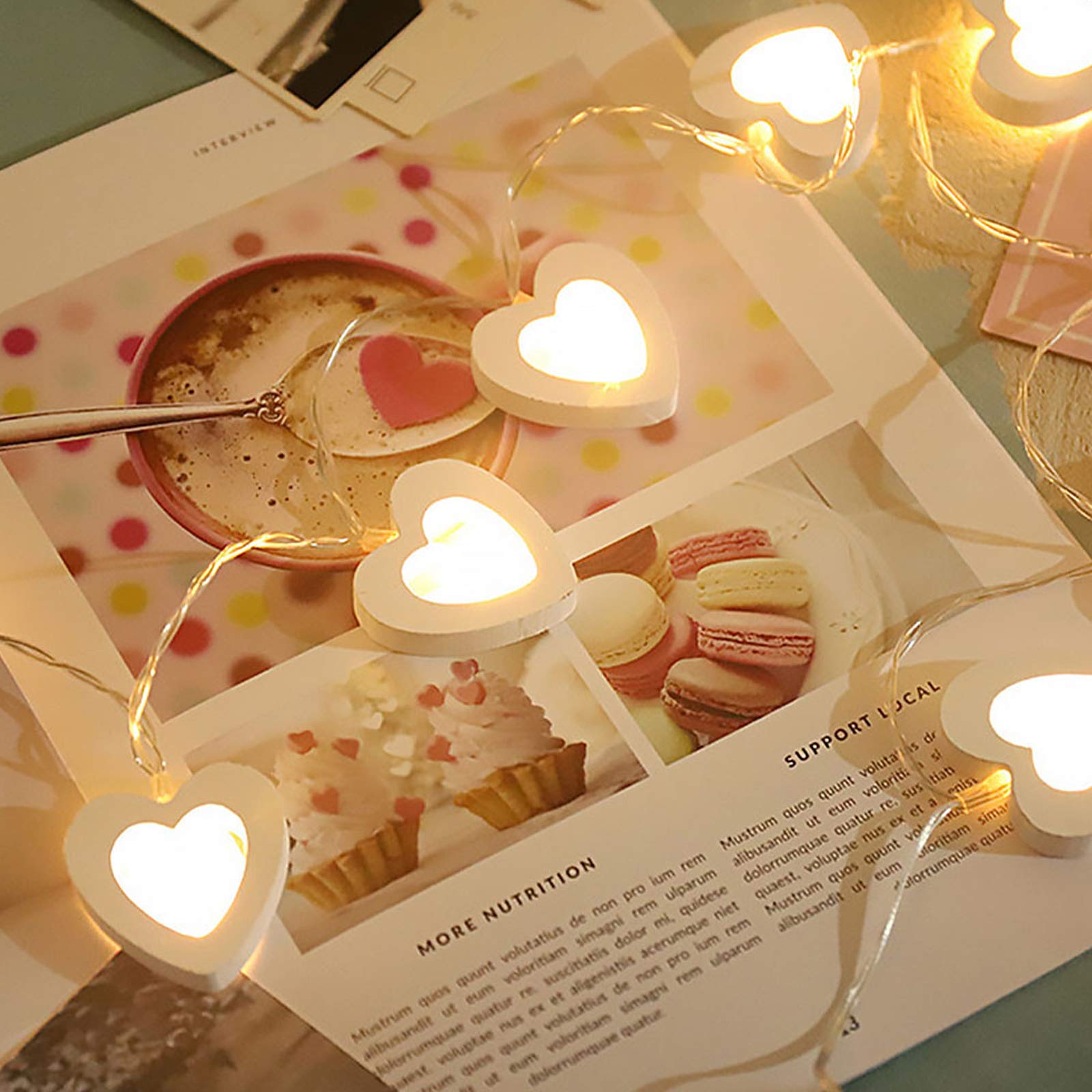 INOOMP 1pc Wooden Peach Heart LED String Lights - Romantic Decorative Fairy Lights for Bedroom, Wedding, Party & Home Decor - Battery Operated Warm White Atmosphere Lighting