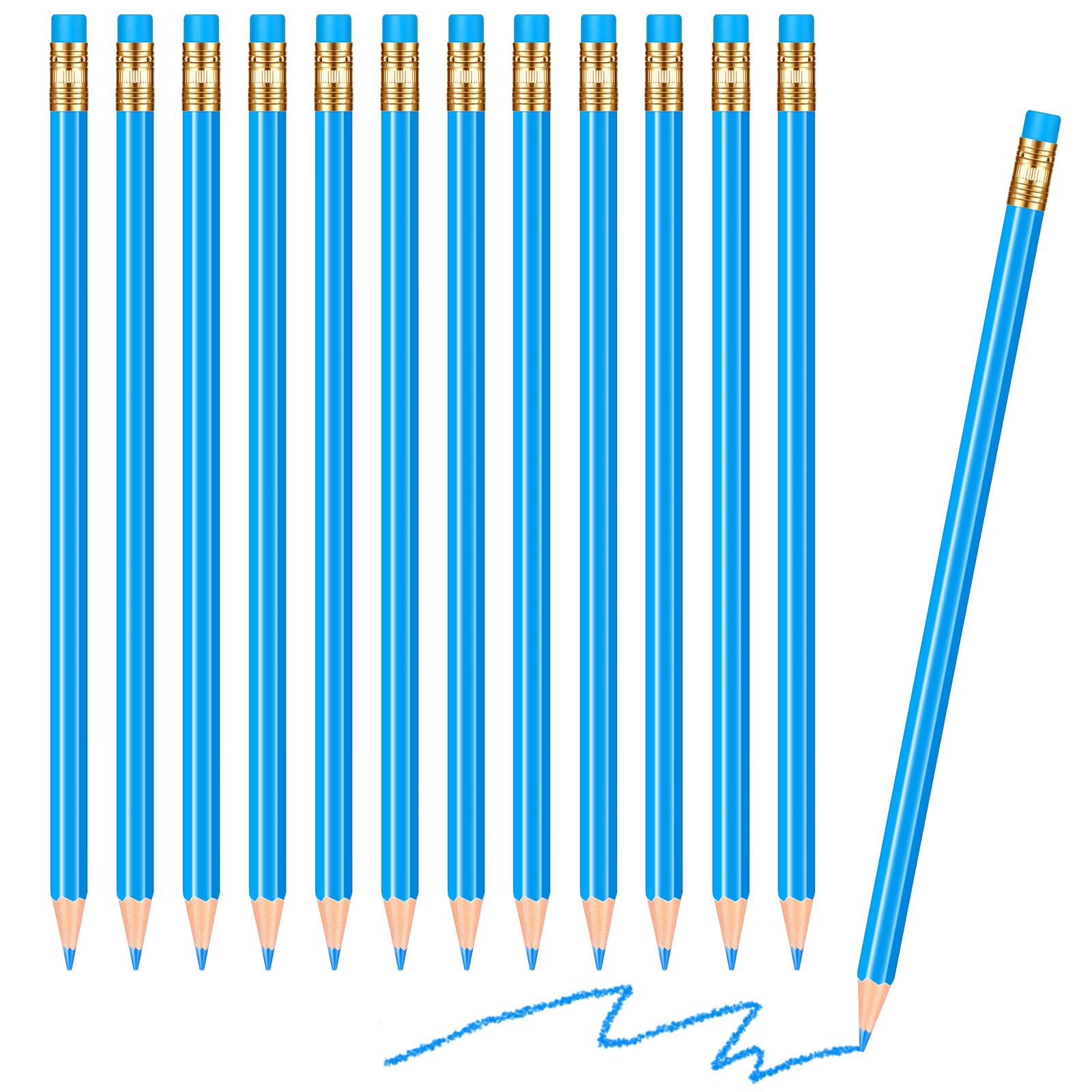 12 Pack HB Wooden Erasable Pencils with Eraser - Pre-Sharpened Blue Writing Pencils for School, Office & Standardized Tests
