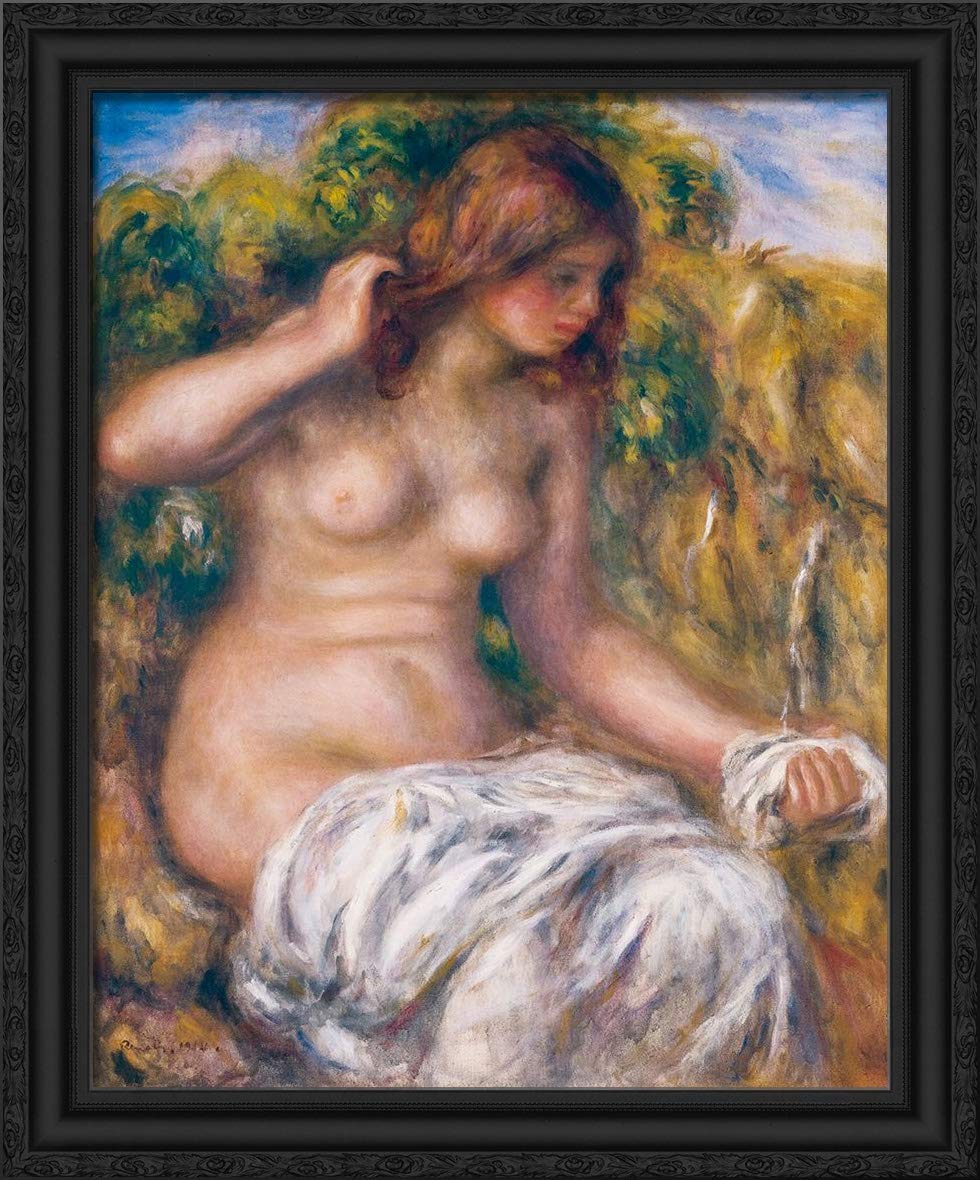 Pierre-Auguste Renoir 'Woman by Spring' 20x24 Framed Canvas Art Print - Black Ornate Wall Decor for Living Room, Bedroom & Office