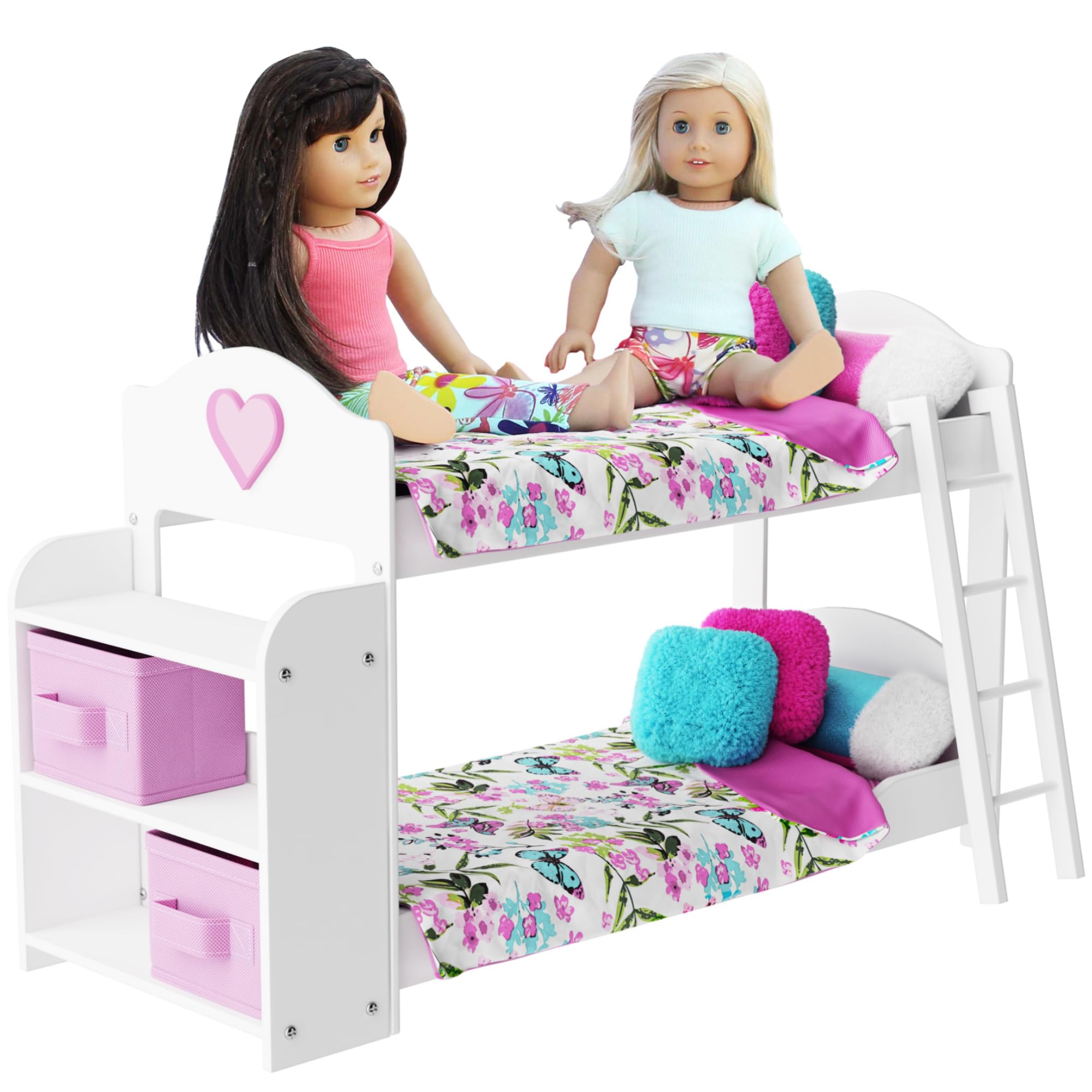 18 Inch Doll Bunk Bed Set for American Girl Dolls - 23 Piece Complete with Linens, Pajamas & Shelves | Perfect for Kids' Bedroom Decor & Imaginative Play