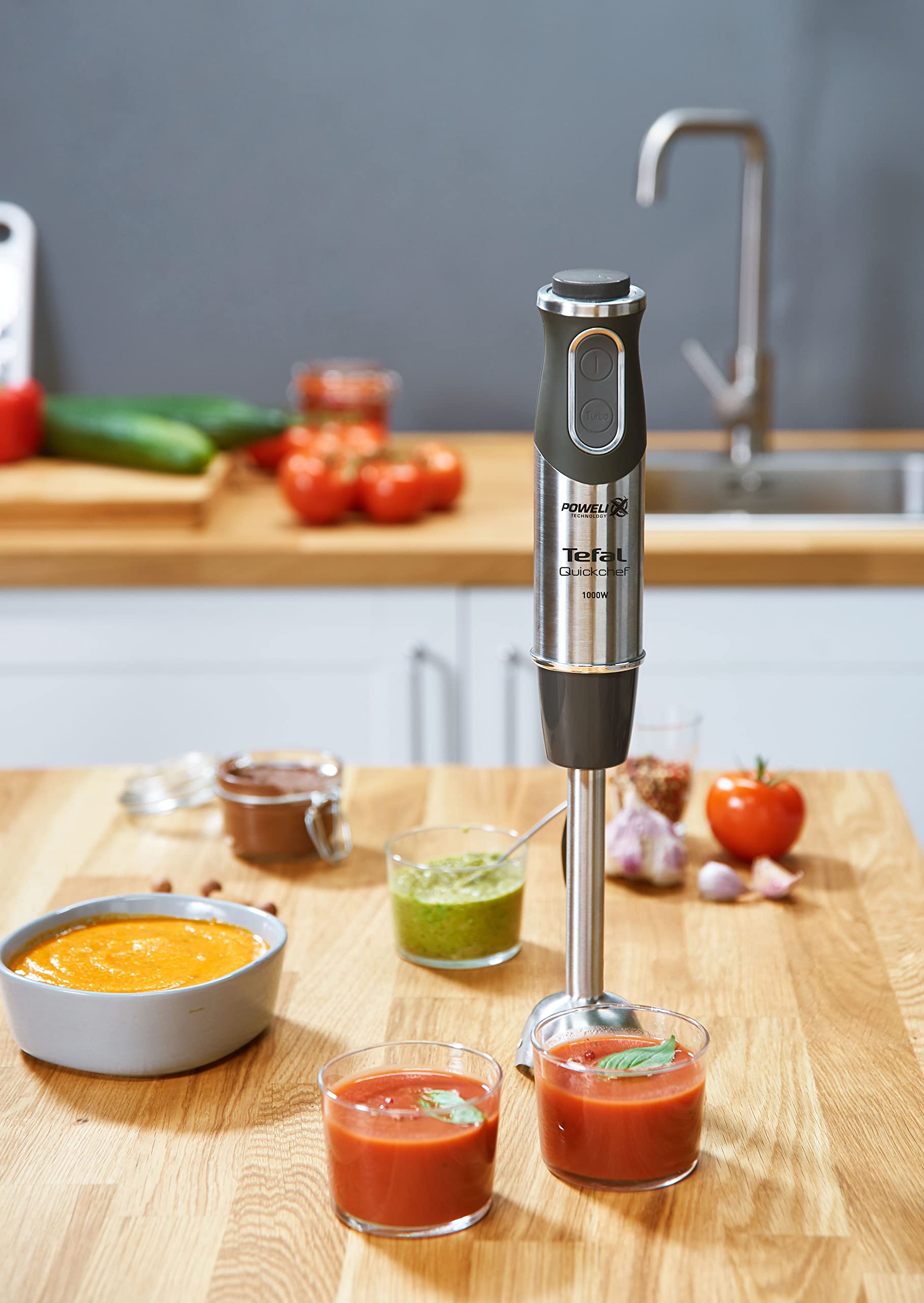 Tefal HB6588 1000W Immersion Hand Blender with 0.8L Stainless Steel Container - Powerful Stick Blender for Smoothies, Soups & Baby Food - Black Stainless Steel Design - Perfect for Kitchen & Home Cooking