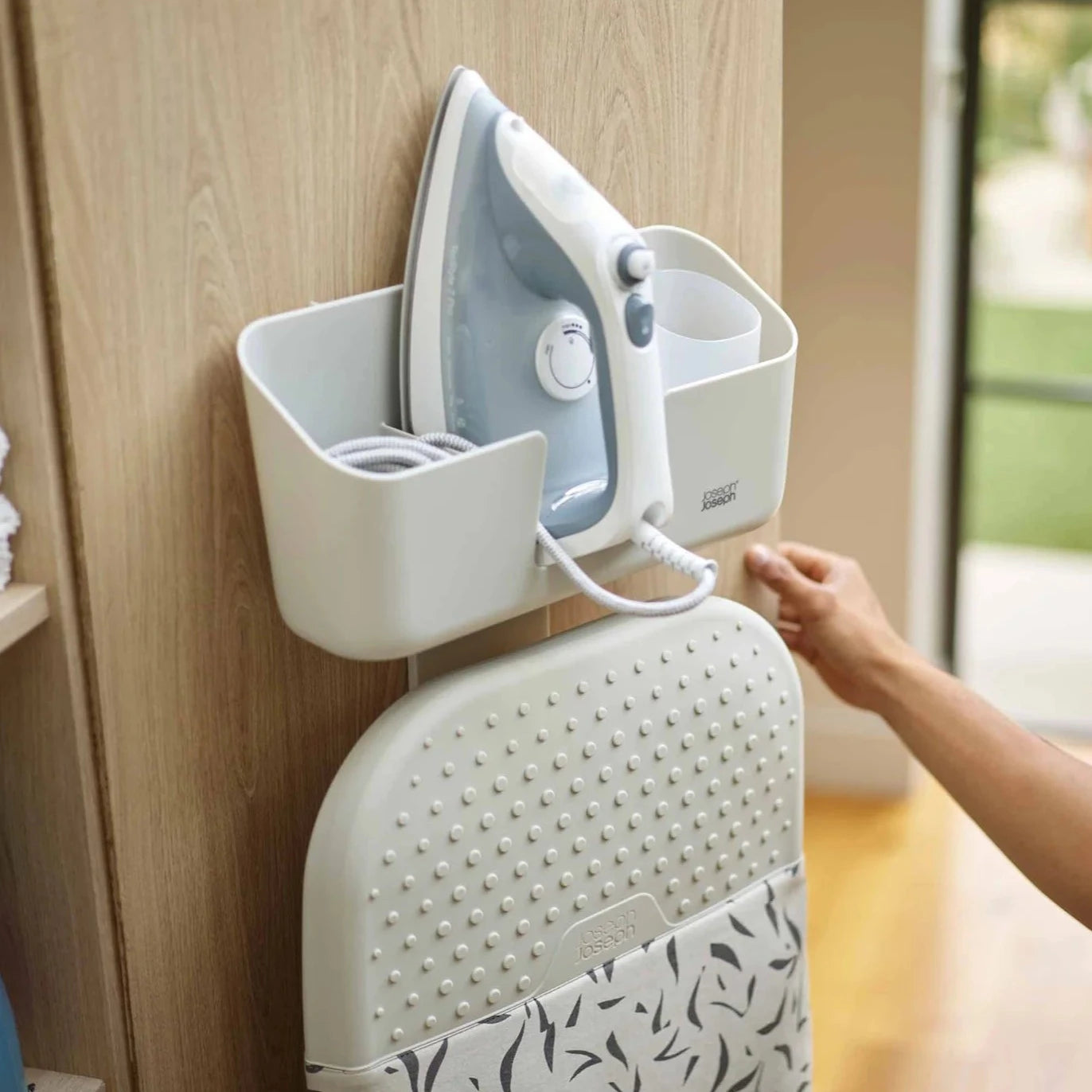 IronHub™ Wall Mounted Ecru Iron Storage Caddy - Organize Your Iron & Accessories | Perfect for Laundry Room, Closet & Small Space Organization