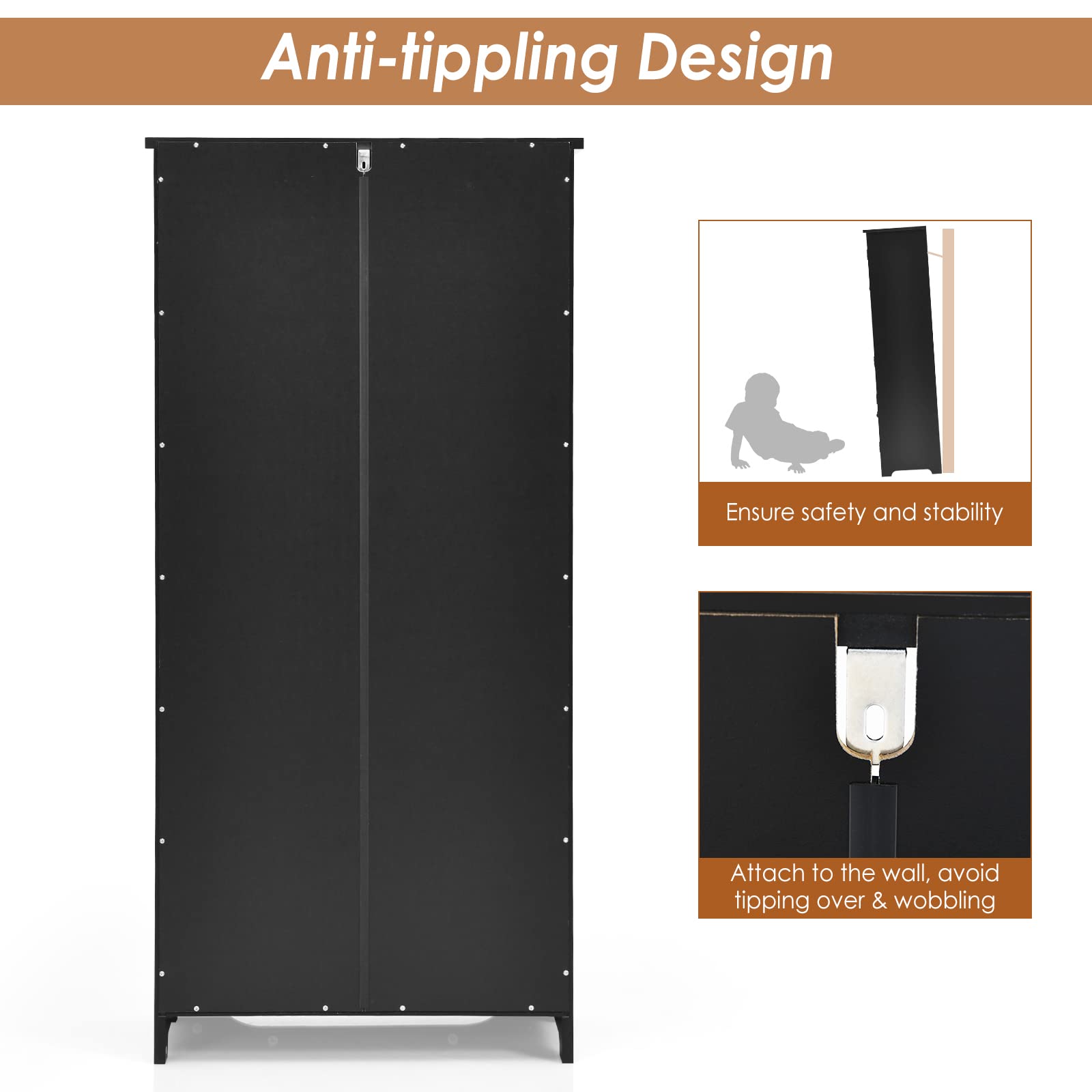 Giantex Wooden Kitchen Pantry Storage Cabinet with Adjustable Shelves & Anti-Tilt Design - Freestanding Cupboard Organizer for Living Room, Bathroom, Bedroom (Black) | Perfect for Home Organization, Small Space Storage & Closet Solutions
