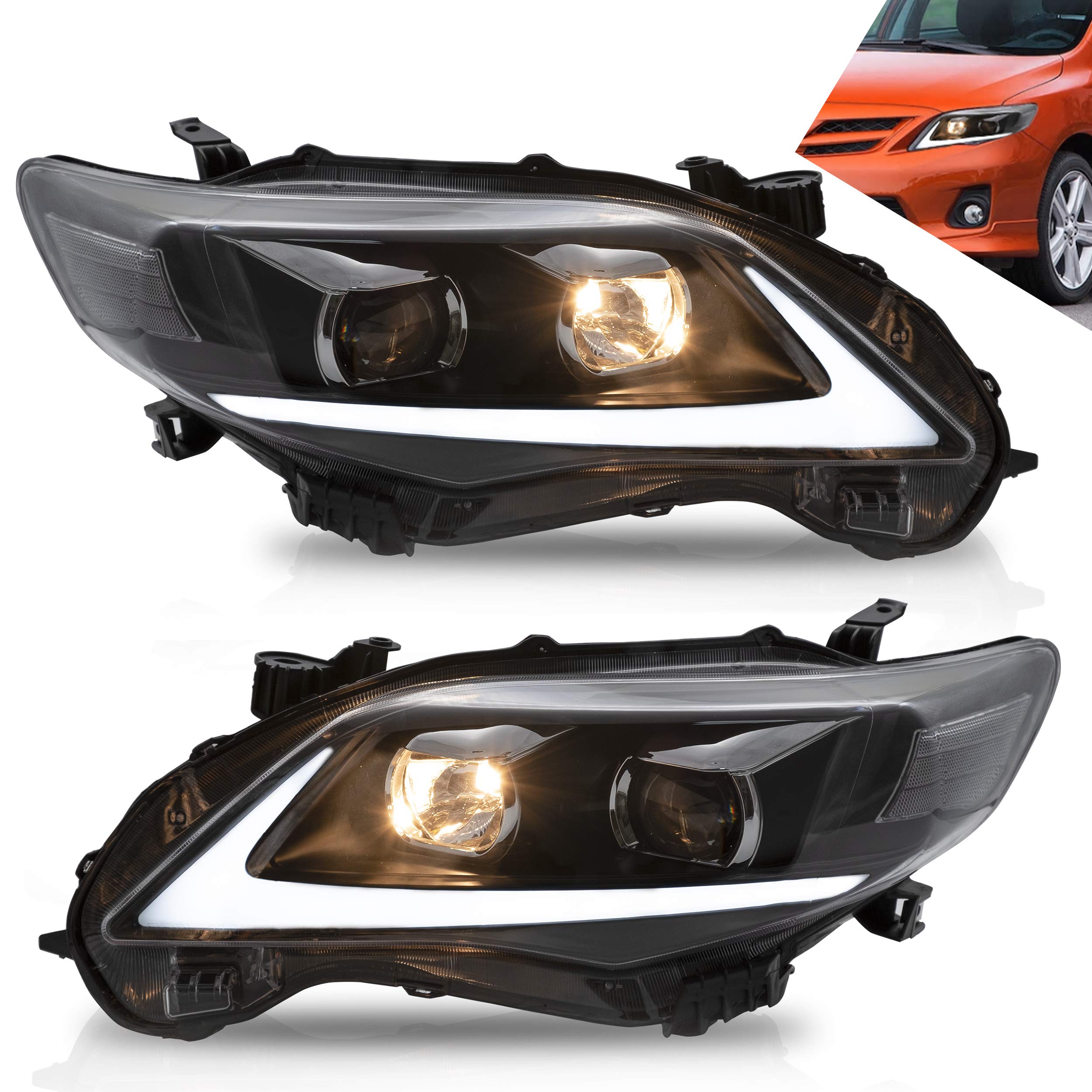 VLAND LED Headlight Assembly with DRL & Sequential Turn Signal - Compatible with Toyota Corolla 2011-2013 - Plug-and-Play Replacement Headlamp - Perfect for Night Driving & Car Upgrades