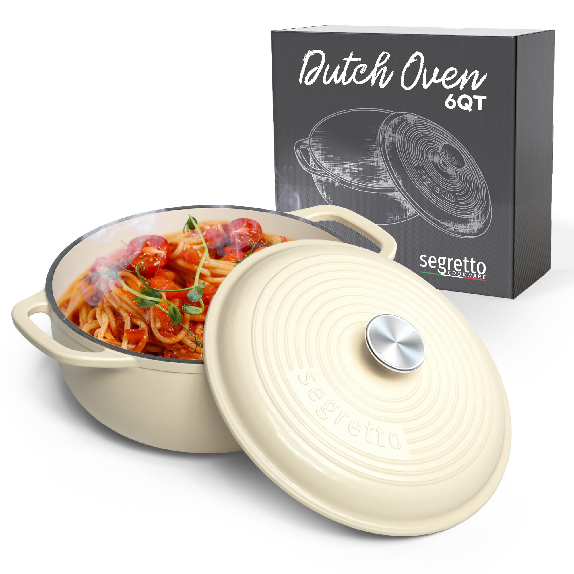 Premium 6-Quart Enameled Cast Iron Dutch Oven - White | Heavy-Duty Oven & Stovetop Safe | Perfect for Soups, Stews, Baking & Braising | Ideal for Home Cooking & Camping