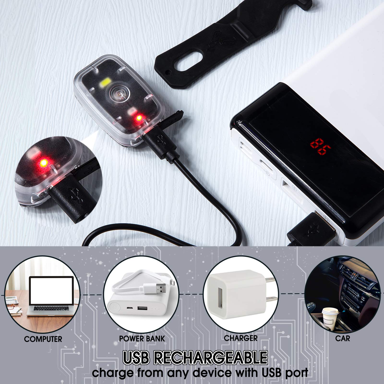 Rechargeable LED Safety Running Lights - USB Clip-On Strobe Bike Tail Lamps with 5 Modes for Runners, Cyclists, Hikers & Pets | Night Riding, Walking, Jogging & Outdoor Activities