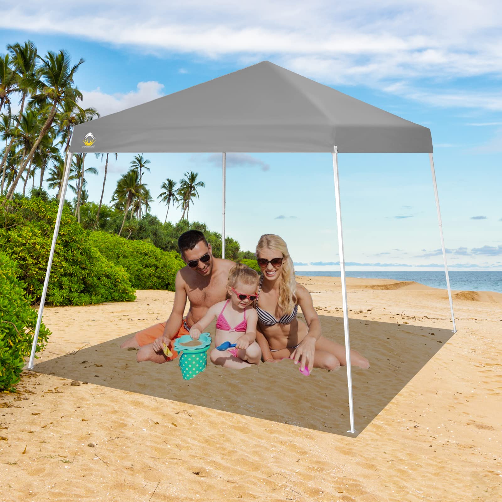 8x8 Pop Up Canopy Tent with Carry Bag - Outdoor Beach & Sports Shelter (Gray)