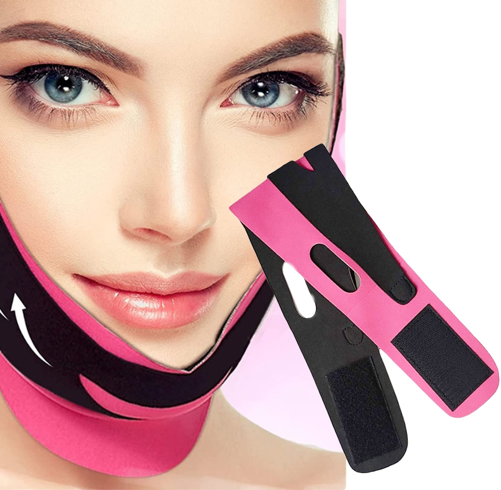 Sozzumi Face Slimming Mask - Double Chin Reducer & V Shape Lifting Belt for Women - Jawline Contouring & Chin Lift - Skin Tightening & Firming (Pink) | Perfect for Home Spa, Self-Care & Instant Facial Sculpting