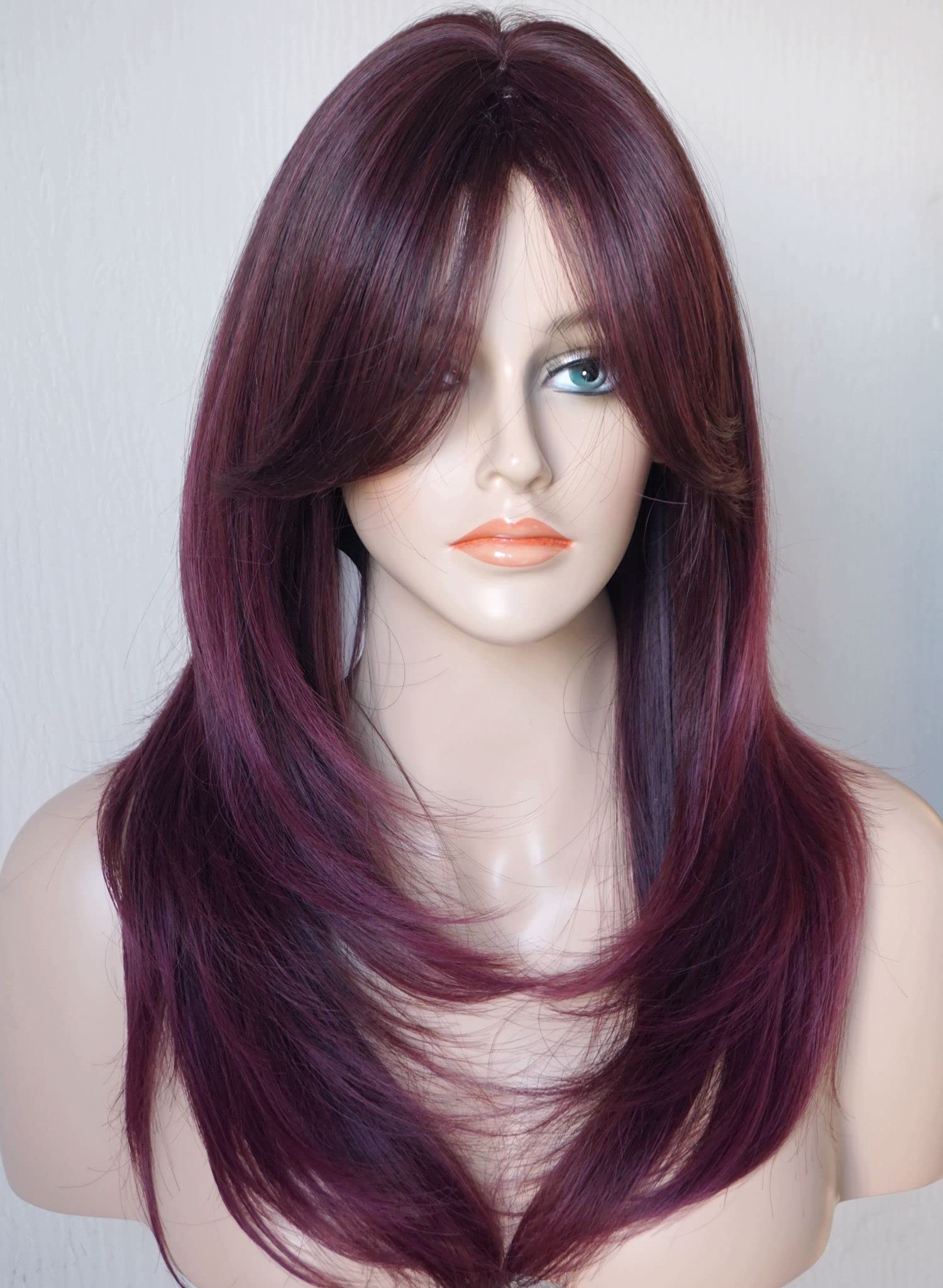 Long Layered Shoulder Length Purple Red Synthetic Wig with Highlights for Women | Heat Resistant Fiber | Party, Cosplay & Halloween Costume Accessory