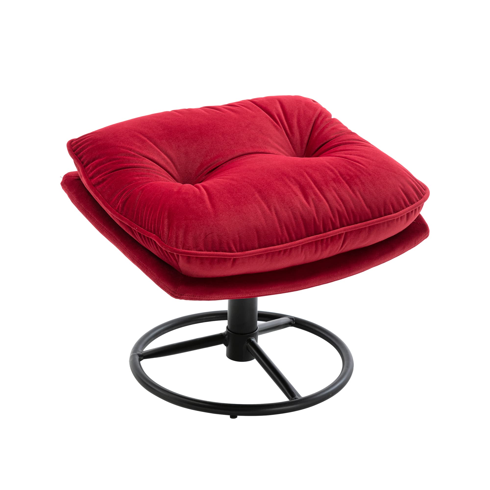 Velvet Swivel Accent Chair with Ottoman - 360 Degree Rotating Modern Armchair with Footrest for Living Room, Bedroom, Home Office - Soft Upholstered Lounge Chair with Sturdy Metal Base (Red) - Perfect for Relaxing, Reading & Watching TV