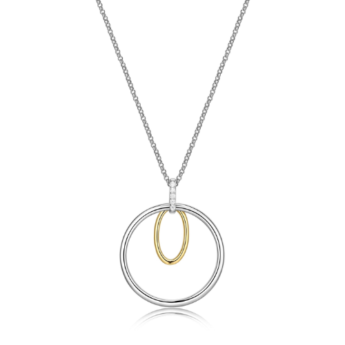 Elegant ELLE CIRCADIA Rhodium & Gold Plated Two-Tone Long Necklace with Circle & Oval Cubic Zirconia Stones - Perfect for Evening Wear, Date Nights & Special Occasions