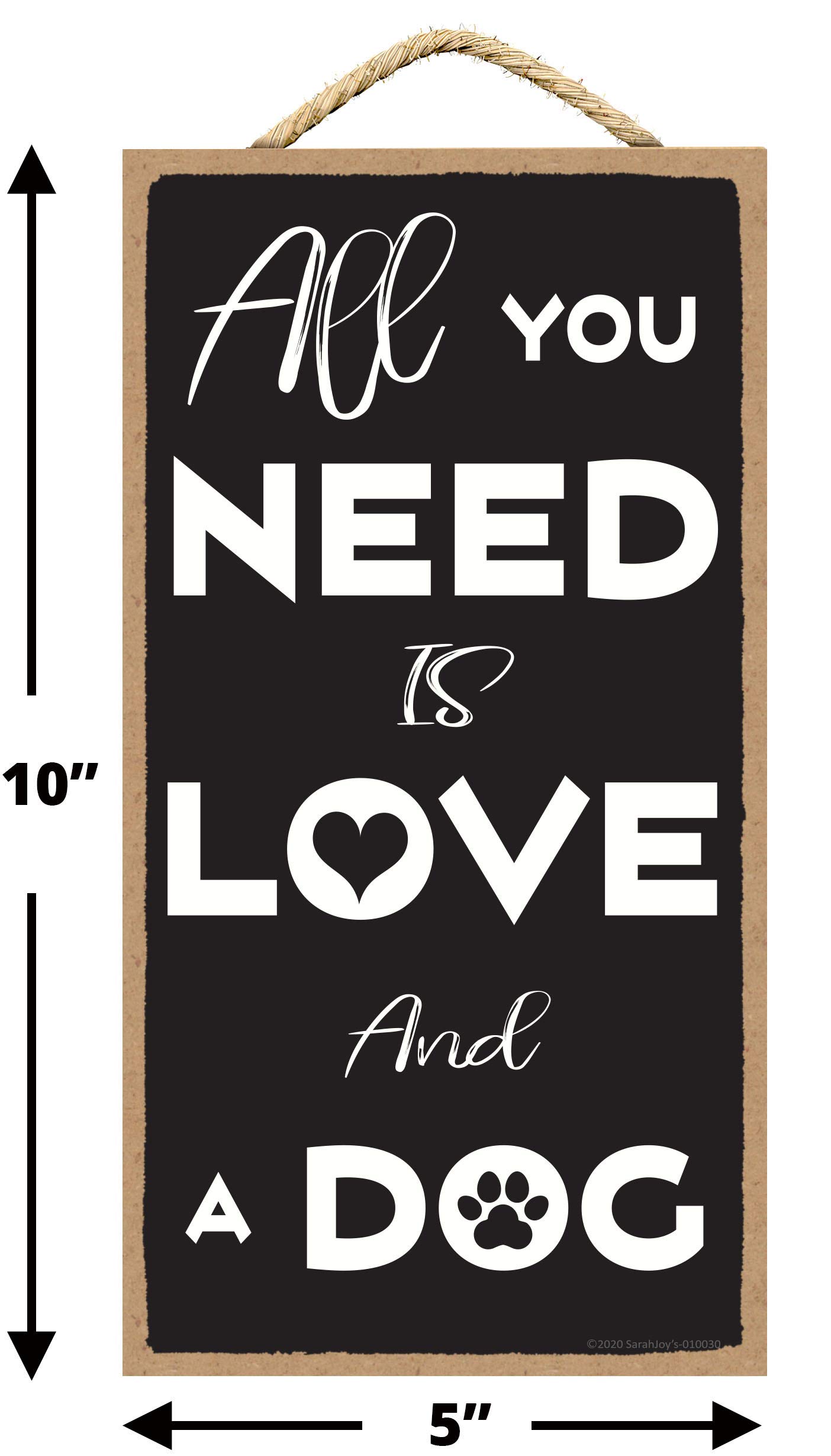 Dog Wall Decor - Pet Room Signs - Home Decor for Dog Lovers - 5x10 Inch Wooden Dog Sign (Love and Dog Theme) - Perfect for Living Room, Bedroom or Dog Nursery