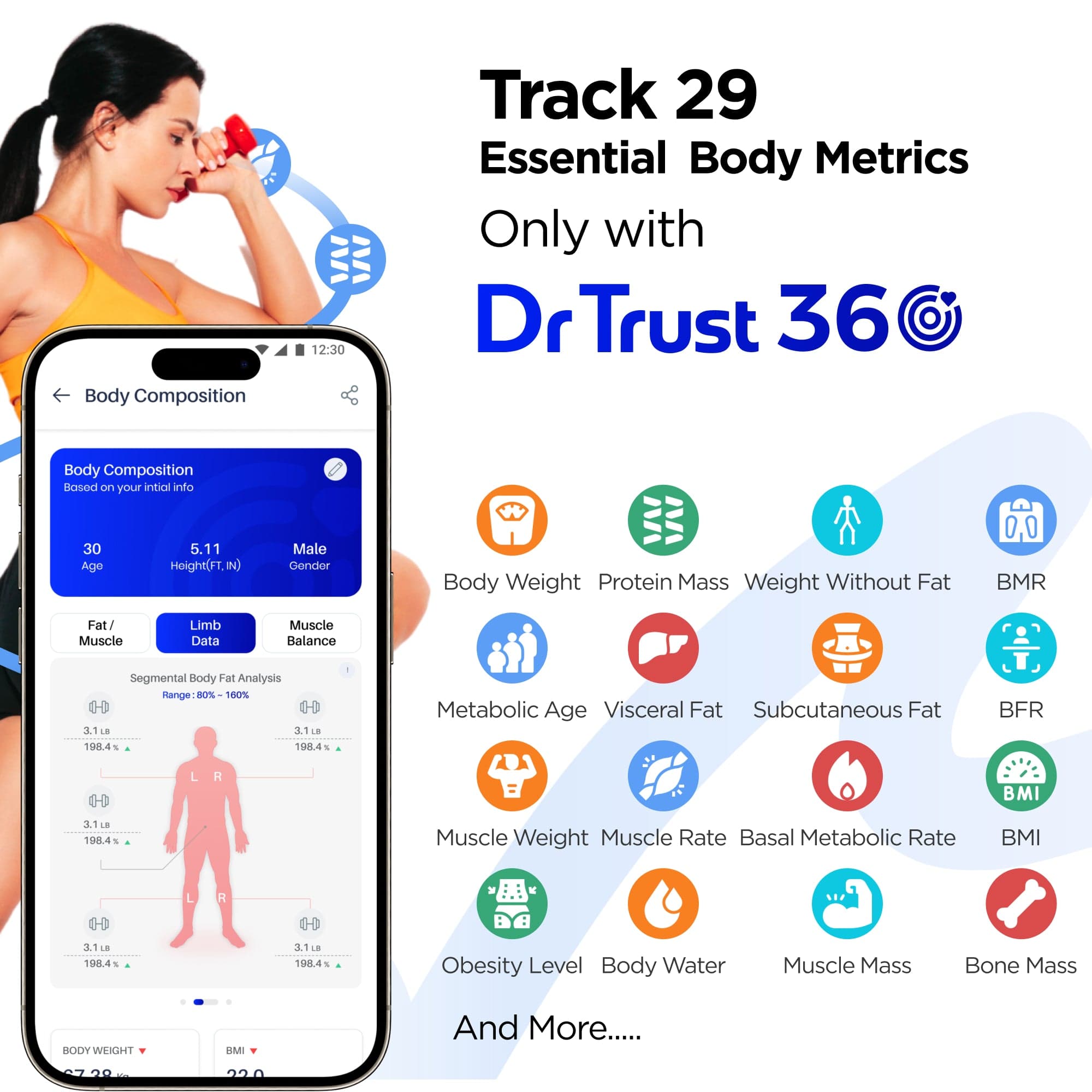 Dr Trust USA 8-Electrode Smart Digital Body Weight Scale with BMI & Fat Analyzer - Bluetooth Sync for iOS/Android, Rechargeable, 29 Health Metrics Tracking - Body Composition Monitor for Home Gym & Health Management (Black) - Perfect for Fitness Enthusiasts & Weight Loss Programs
