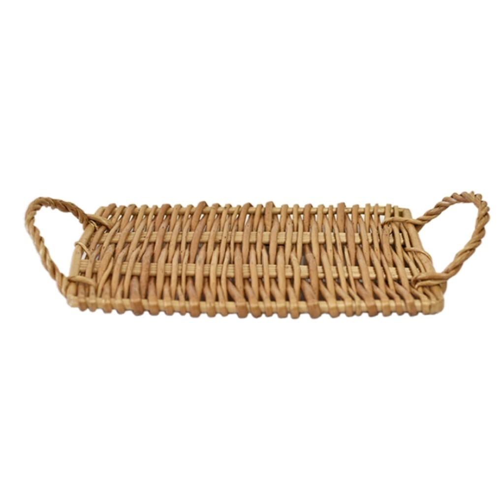 SEIJY Hand-Woven Rectangular Wicker Basket with Handles - Hollow Design for Fruits, Vegetables, Picnic Snacks & Food Drying | Perfect for Kitchen Storage, Farmers Market & Outdoor Dining