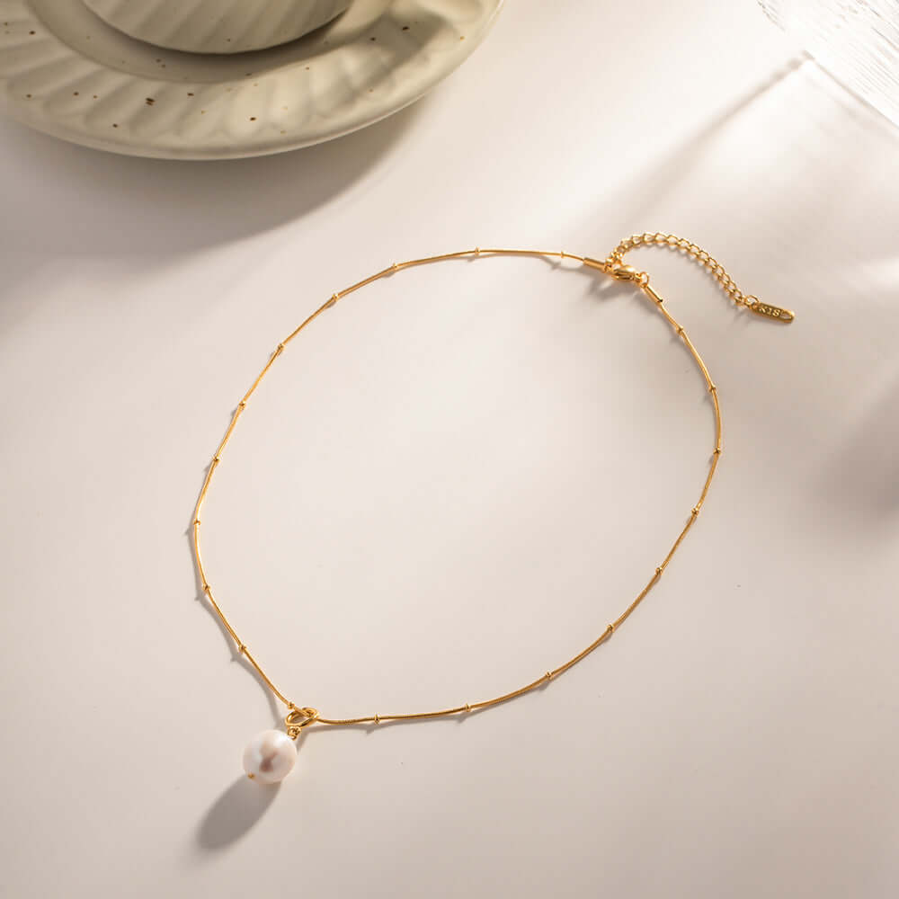 18K Gold Plated Satellite Pearl Pendant Necklace for Women - Elegant Dainty Jewelry Gift for Birthday, Anniversary & Valentine's Day | JDN489
