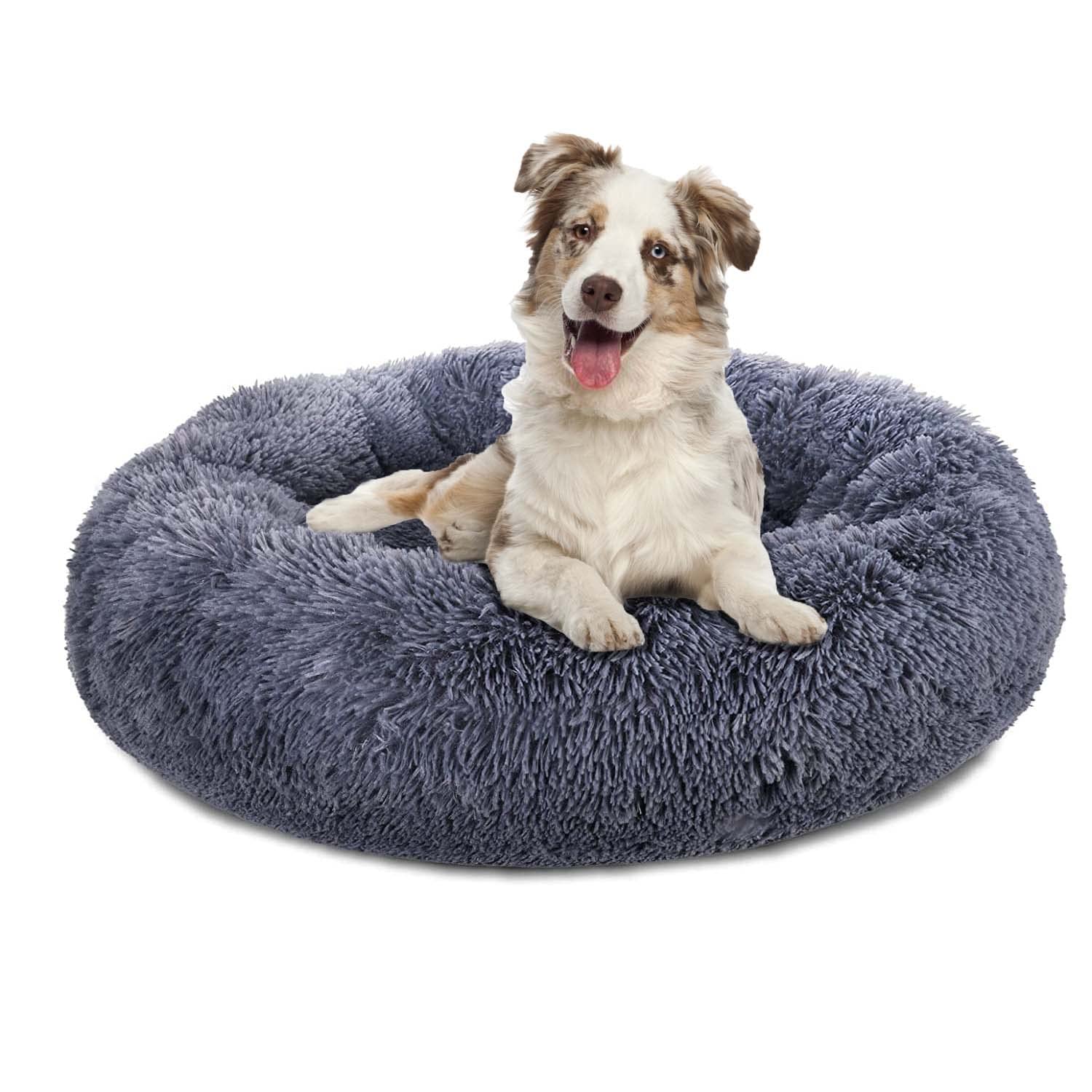 Cozy Donut Dog Bed for Small Medium Large Dogs & Cats - Anti Anxiety Plush Pet Bed with Soft Fuzzy Fabric, Calming Round Bed for Puppies & Kittens - Perfect for Stress Relief, Cuddling & Relaxation at Home
