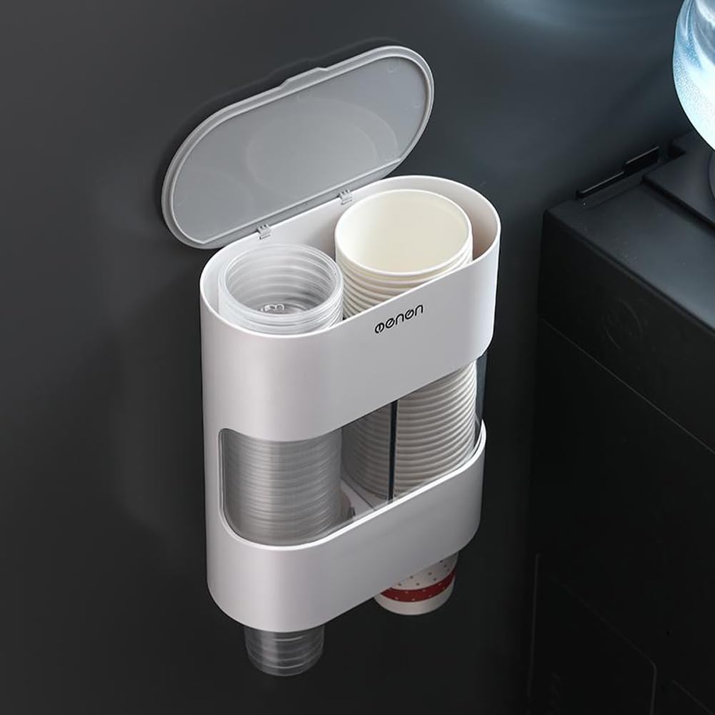 HomeFast Self-Adhesive Wall Mount Paper Cup Dispenser - Plastic Drinking Cup Organizer for Office, Kitchen & Party - Space-Saving Disposable Cup Storage Holder for Water, Coffee & Beverages