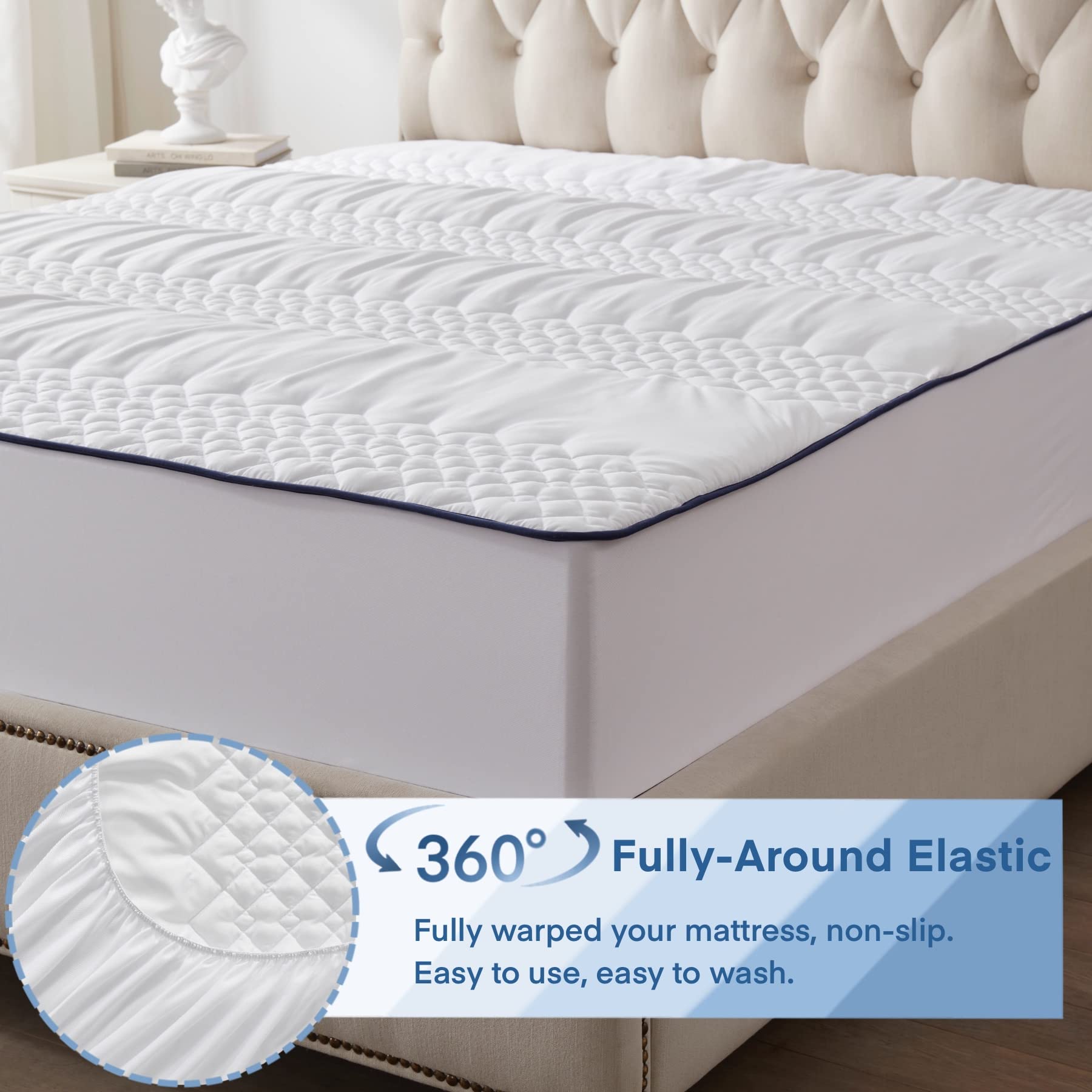 Siluvia Twin Size Waterproof Mattress Protector - Quilted Cooling Mattress Cover with Deep Pocket (8-21