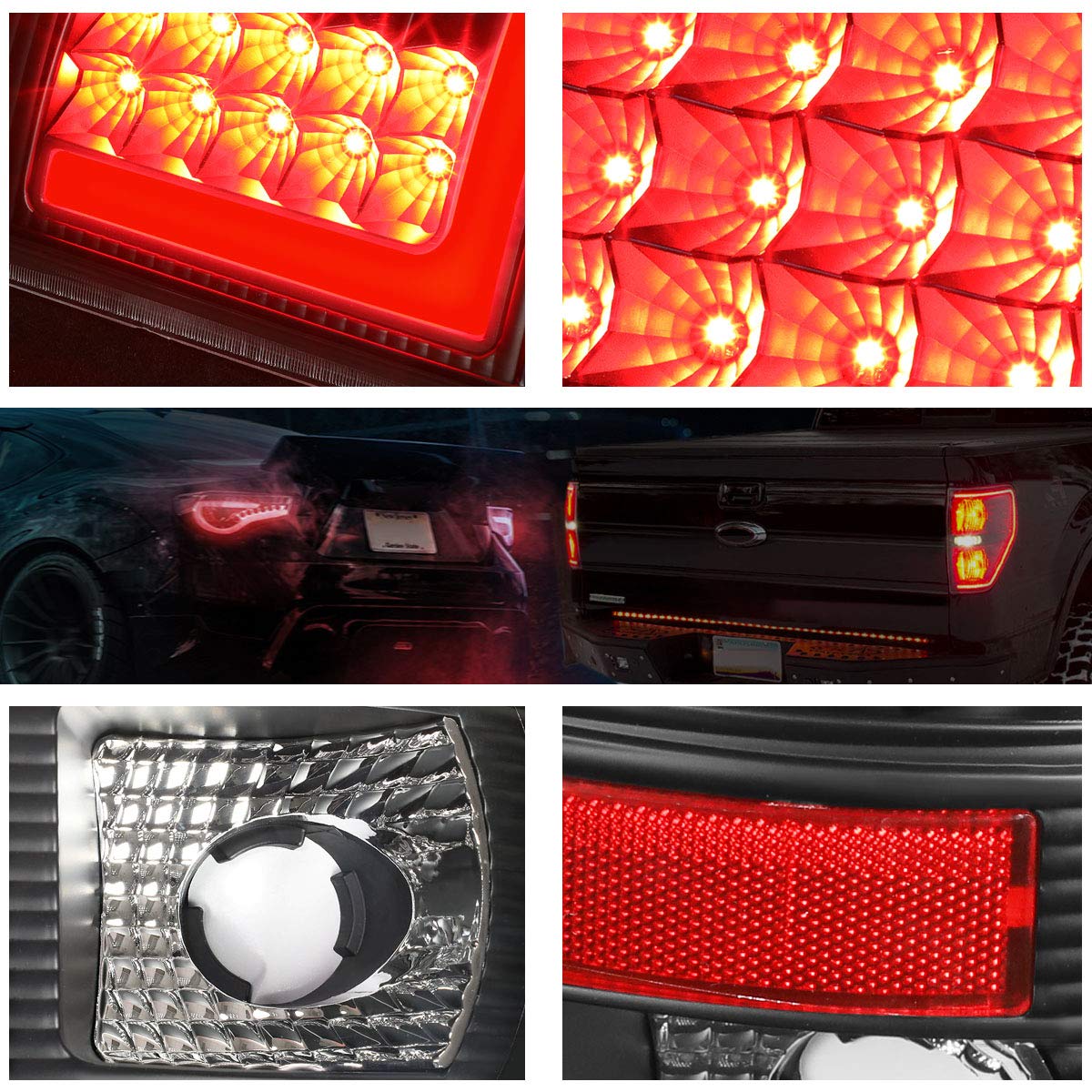 PM PERFORMOTOR L-Shape 3D LED Tail Lights Brake Lamps Assembly for 1997-2007 Ford F250 F350 F450 F550 Super Duty - Black Housing & Clear Lens - Enhanced Visibility & Style for Trucks & Off-Road Adventures