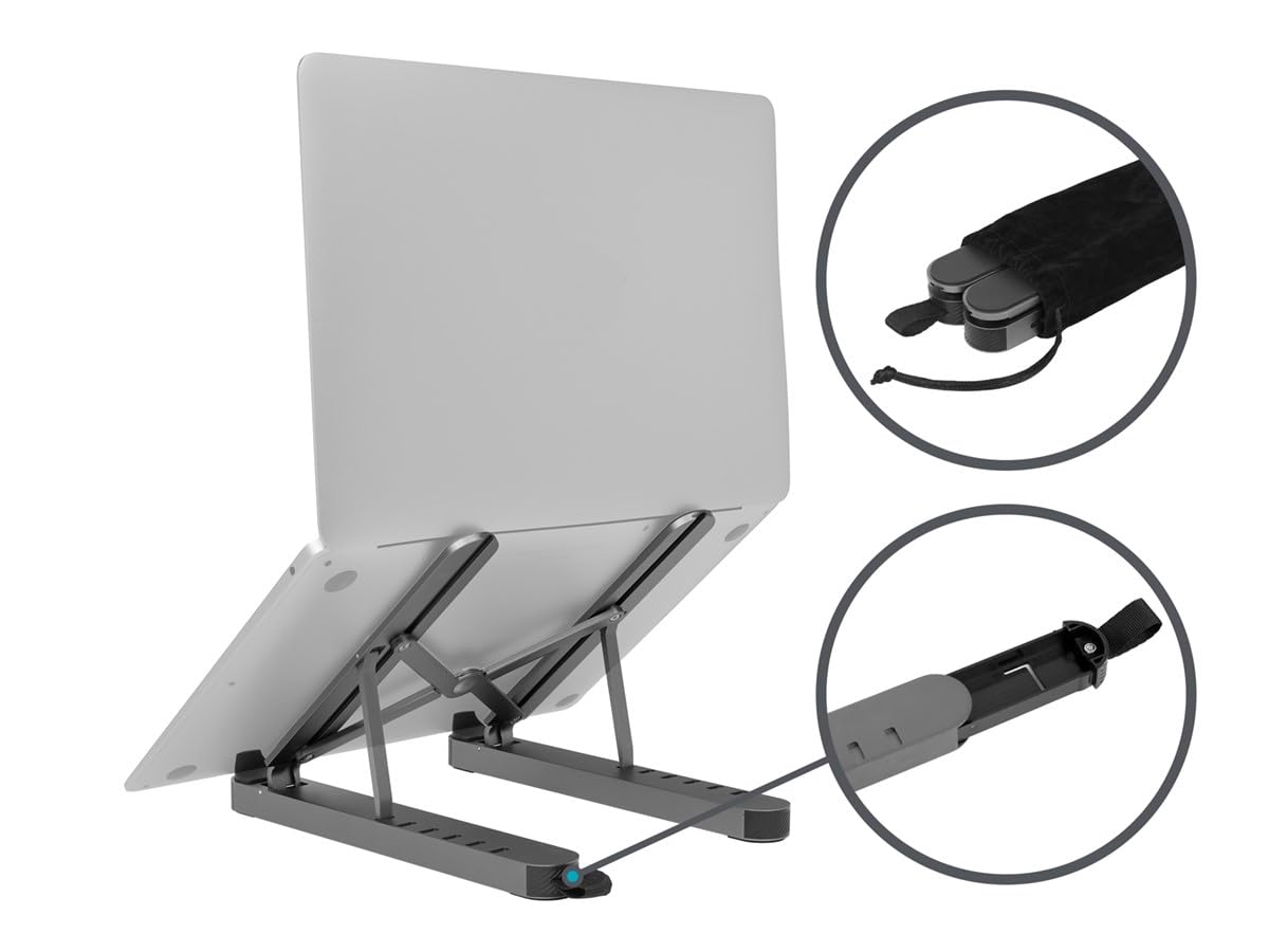 Monoprice 6-in-1 Portable Folding Laptop Stand with USB-C Docking Station - 4K HDMI, Gigabit Ethernet, Adjustable Angles, Multi-Port Hub for MacBook, Dell, HP - Perfect for Home Office, Remote Work & Travel