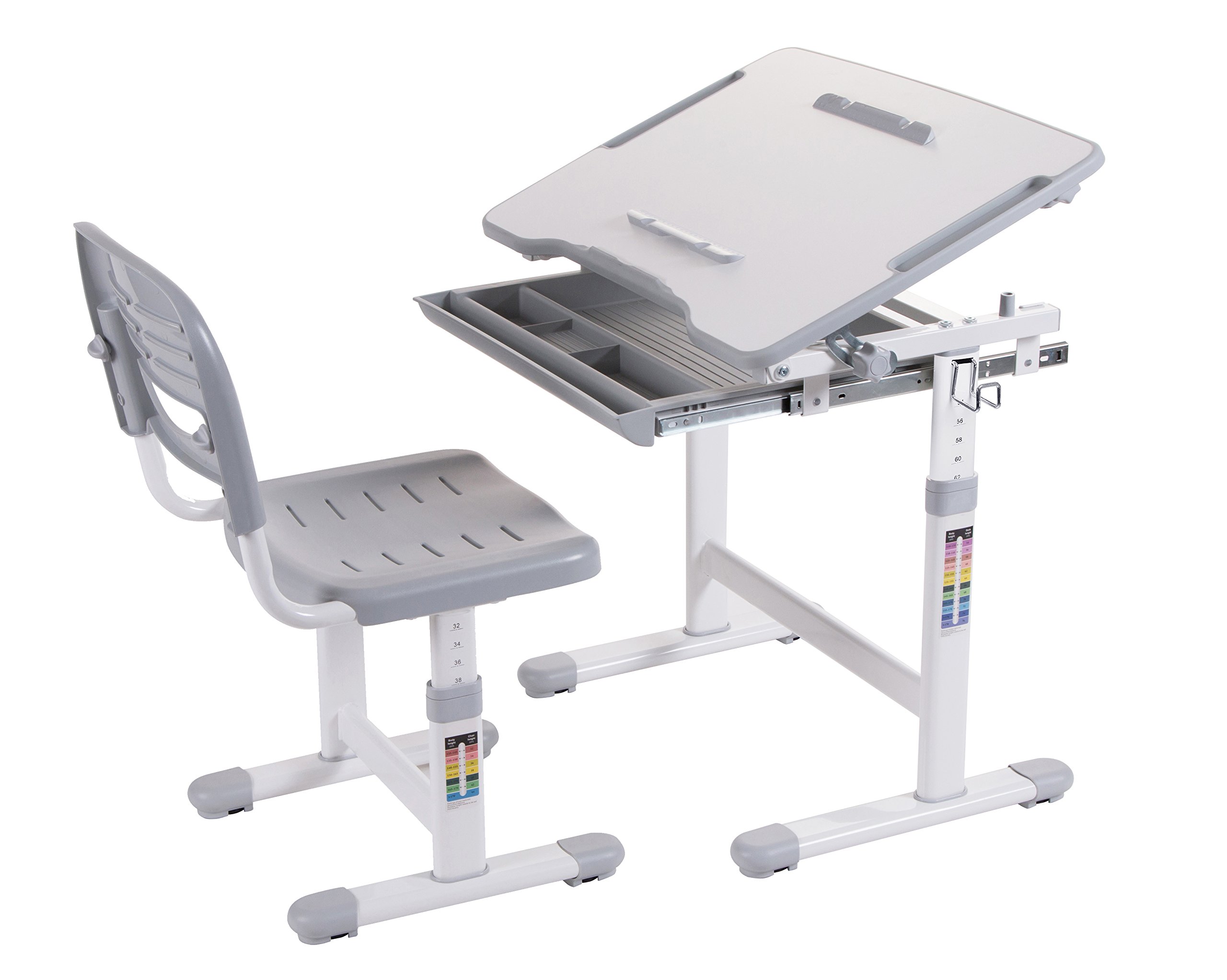 Ergonomic Adjustable Kids Desk & Chair Set with Drawing Paper Roll - Grey - Perfect for Study, Drawing & Homework in Children's Room