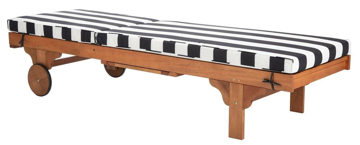 Black and White Striped Outdoor Chaise Lounge with Side Table - Waterproof Patio Furniture for Poolside, Beach, and Garden Relaxation