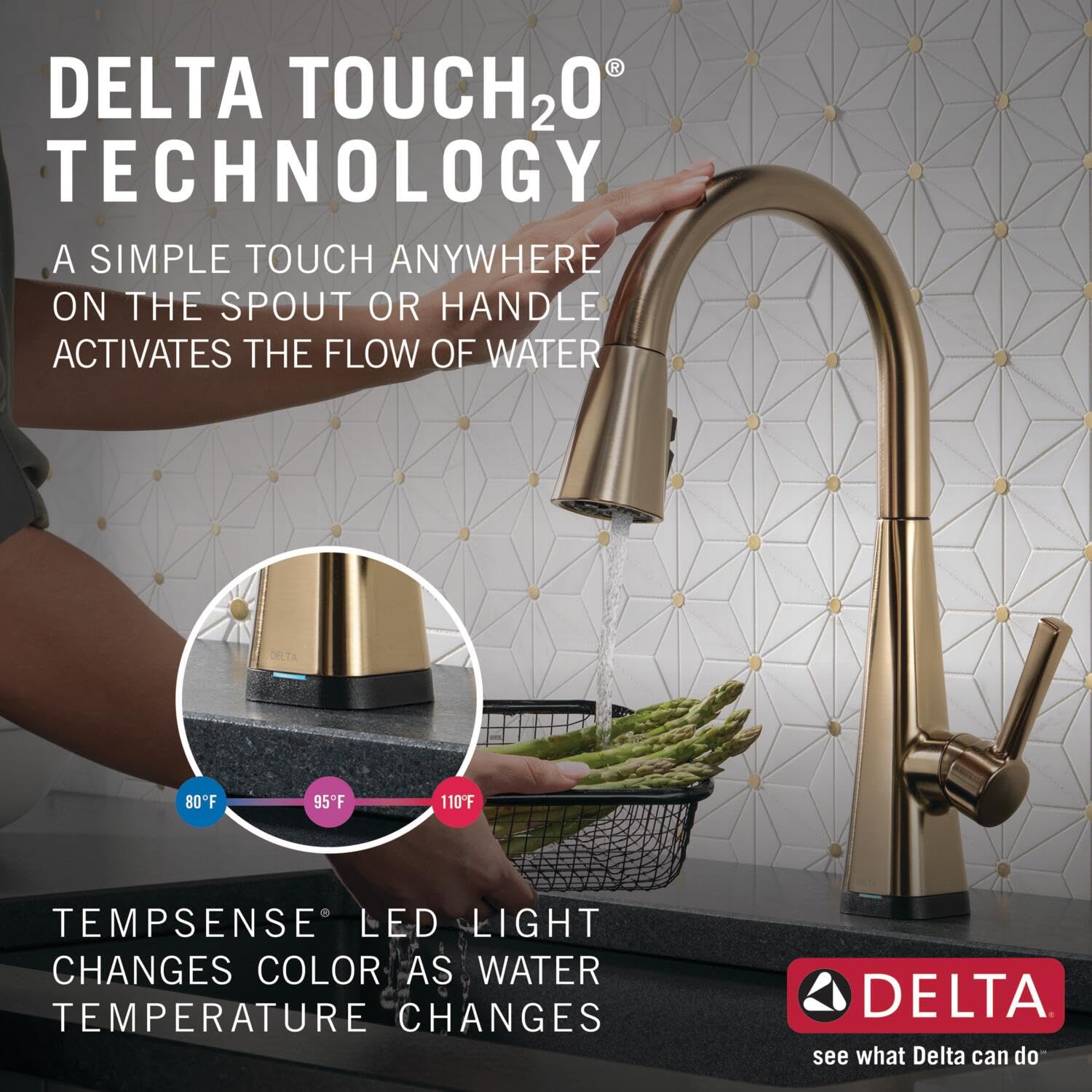 Delta Gold Kitchen Faucet with Touch2O & Soap Dispenser for Modern Sinks