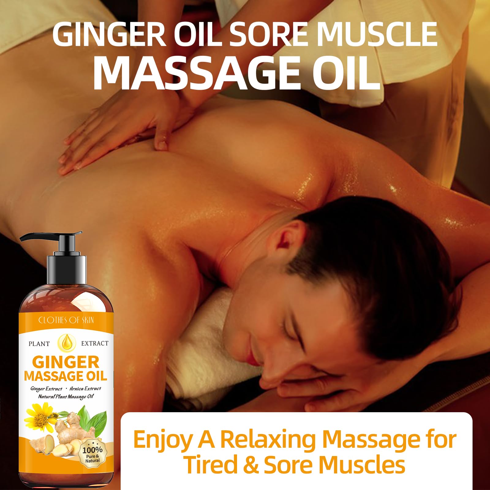 Ginger Massage Oil for Therapy & Lymphatic Drainage - Natural Warming Body Oil with Arnica for Gua Sha, Sore Muscle Relief & Relaxation | Perfect for Post-Workout Recovery, Spa Treatments & Holistic Pain Management