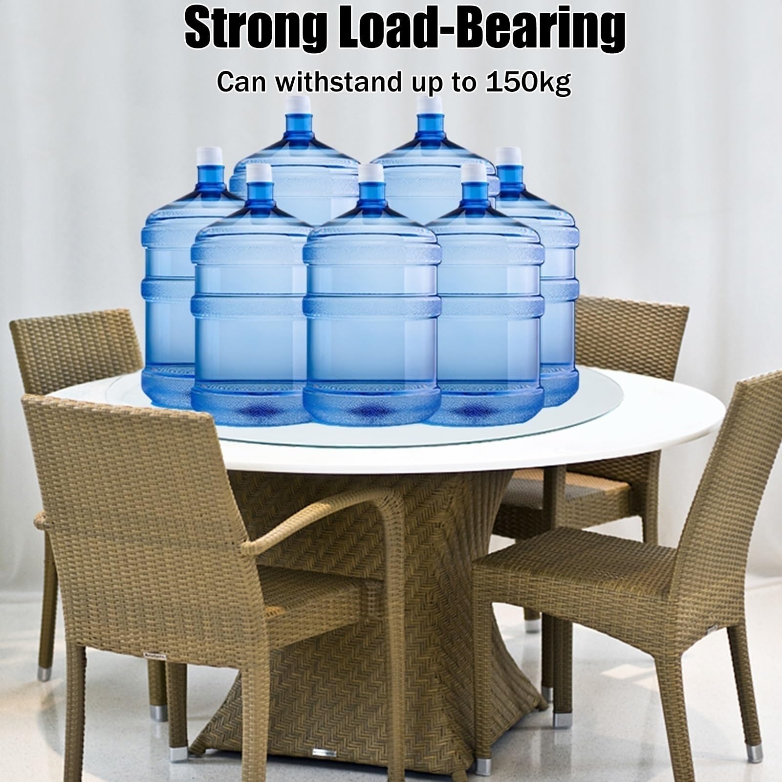 Heavy Duty Lazy Susan Turntable - 24 Inch Tempered Glass Rotating Serving Tray with Silent Bearing - Perfect for Dining Tables, Buffets, and Party Serving - Transparent Round Swivel Plate (Battery Included)