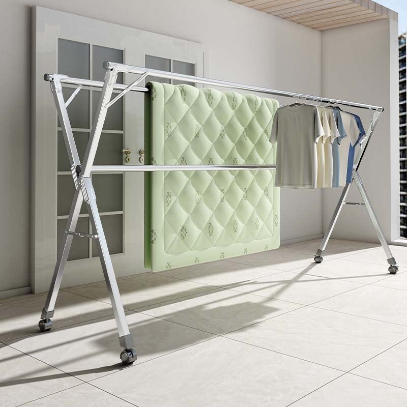 Foldable Heavy Duty Stainless Steel Clothes Drying Rack with Wheels - 63 Inch Large Laundry Hanger Stand for Indoor & Outdoor Use - Perfect for Apartments, Balconies, and Laundry Rooms