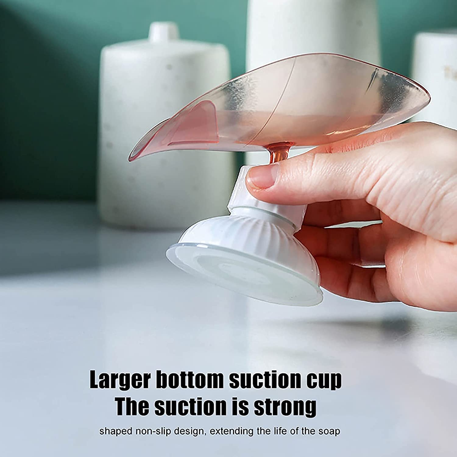 Leaf-Shaped Self-Draining Soap Dish with Suction Cups - Non-Slip Bathroom & Kitchen Soap Holder - Blue Soap Saver Box for Shower, Sink, and Countertop Use