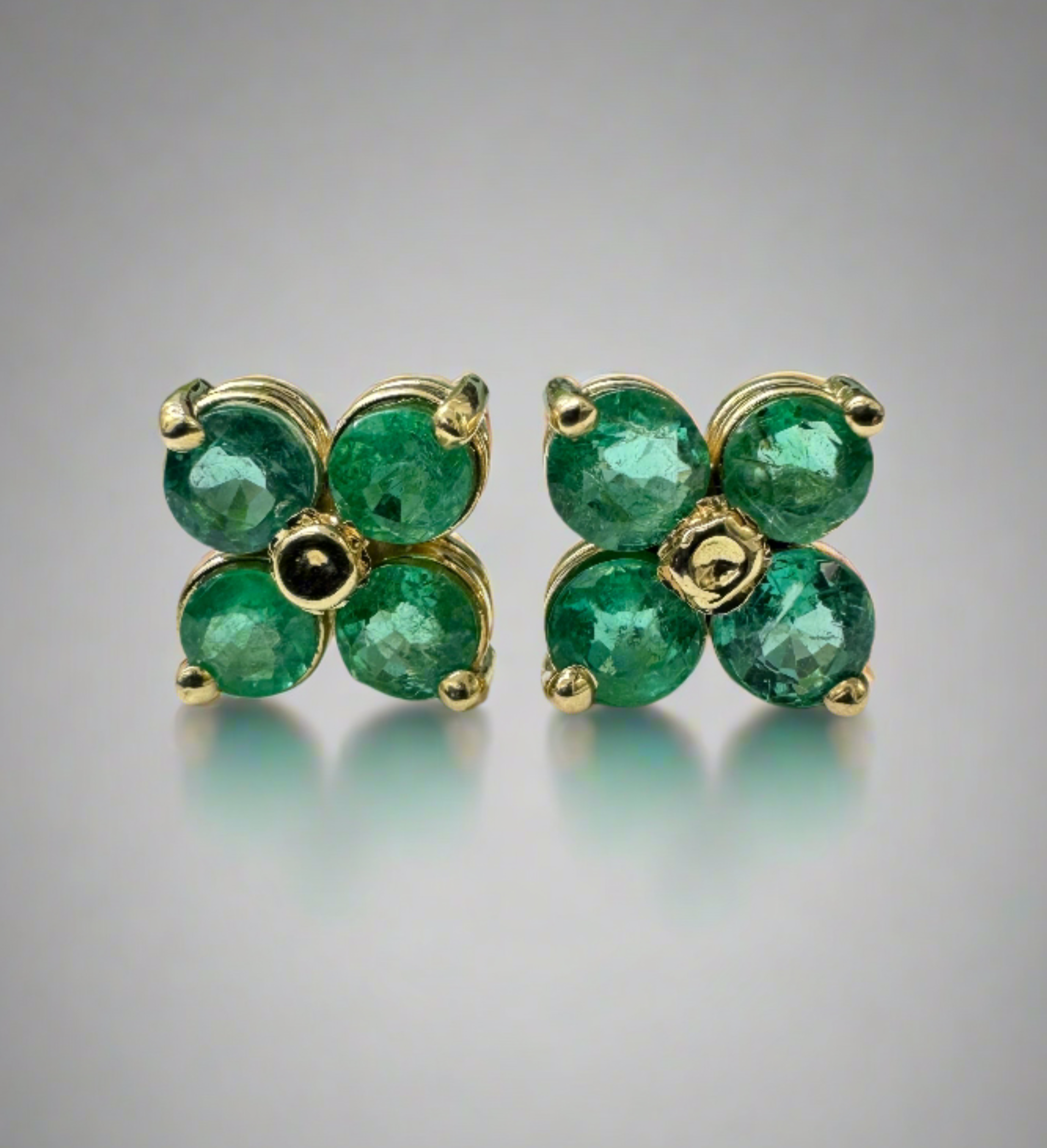 2.0tcw Round Natural Emerald Floral Stud Earrings in 14K Gold - Perfect for Weddings, Parties & Everyday Elegance