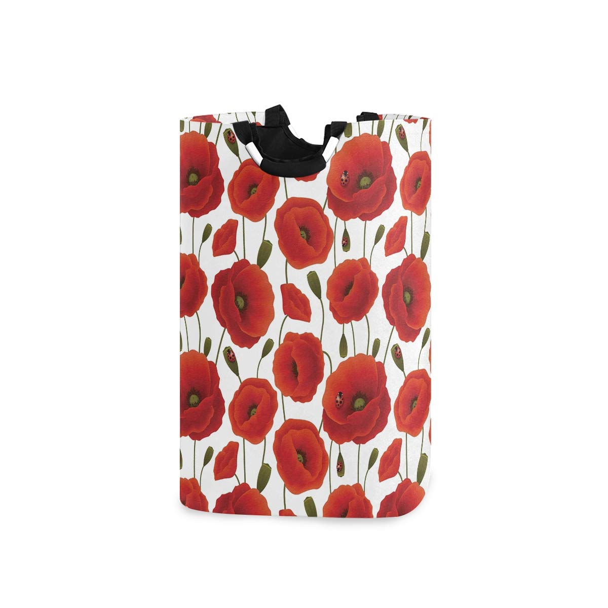 RunningBear Collapsible Laundry Basket with Red Poppy Flower Design - Large Capacity Washing Clothes Hamper for Bathroom, Bedroom & Dorm Room | Space-Saving Storage Solution for Dirty Laundry