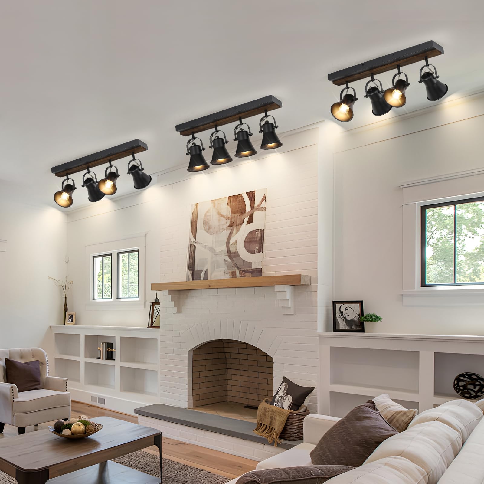 KEESFU 4-Light Dimmable Track Lighting Kit with Remote Control - Adjustable Black Ceiling Lights for Kitchen, Dining Room, Hallway & Bathroom - Modern Farmhouse Style Rotatable Fixtures (Bulbs Included) - Perfect for Ambient Lighting and Task Illumination